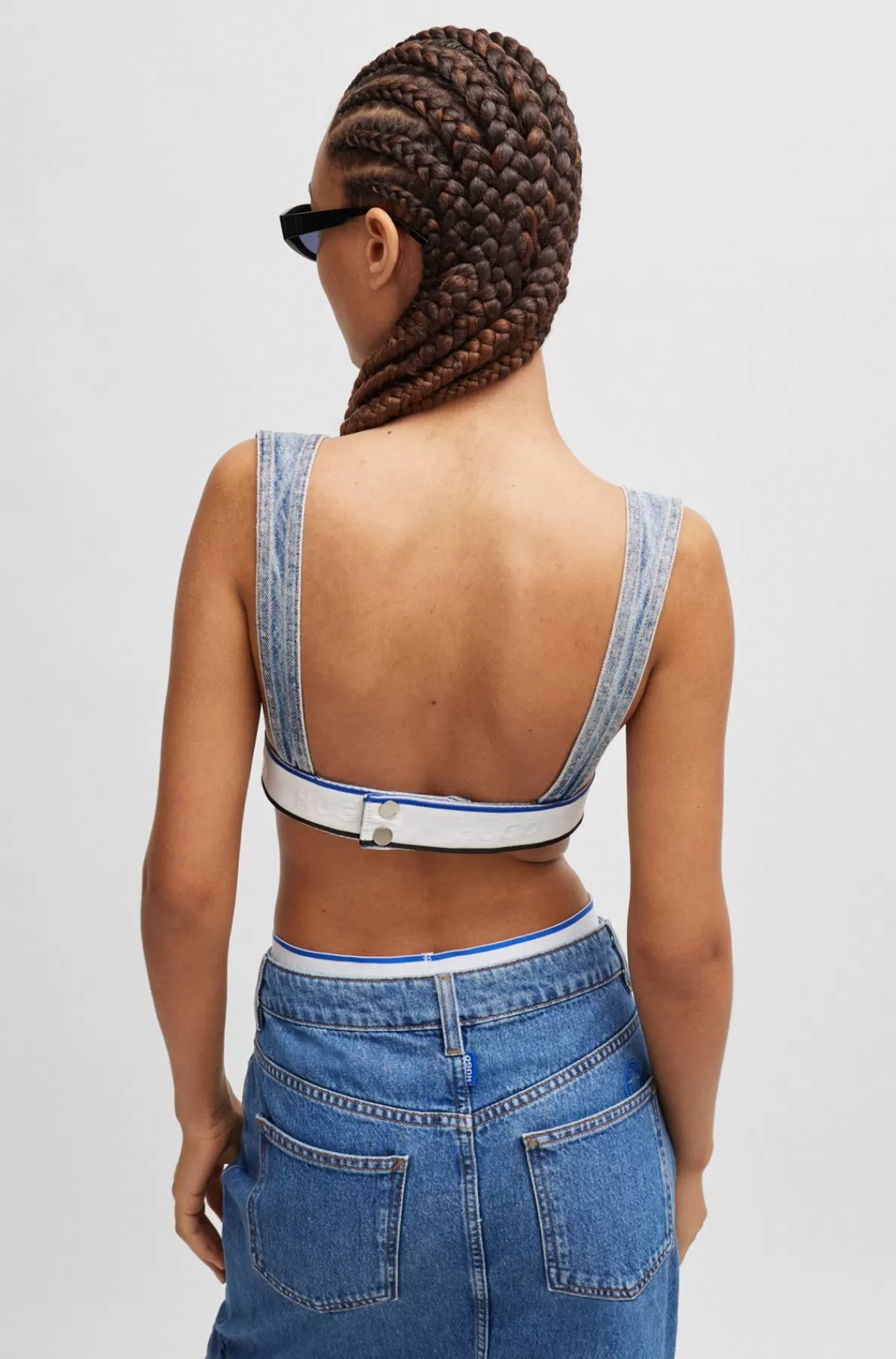 HUGO BOSS Top I Blå Denim Med Brandet Elastik Lyseblå Store