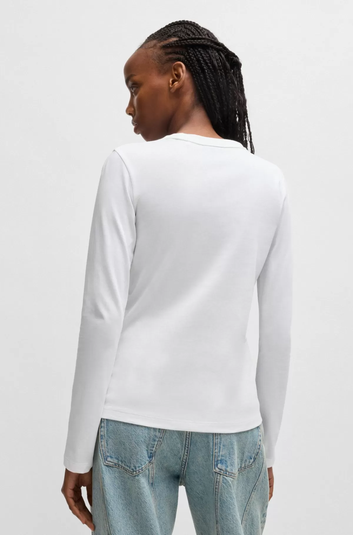 HUGO BOSS Top I Bomuldsjersey Med Happy HUGO Logobadge Hvid Cheap