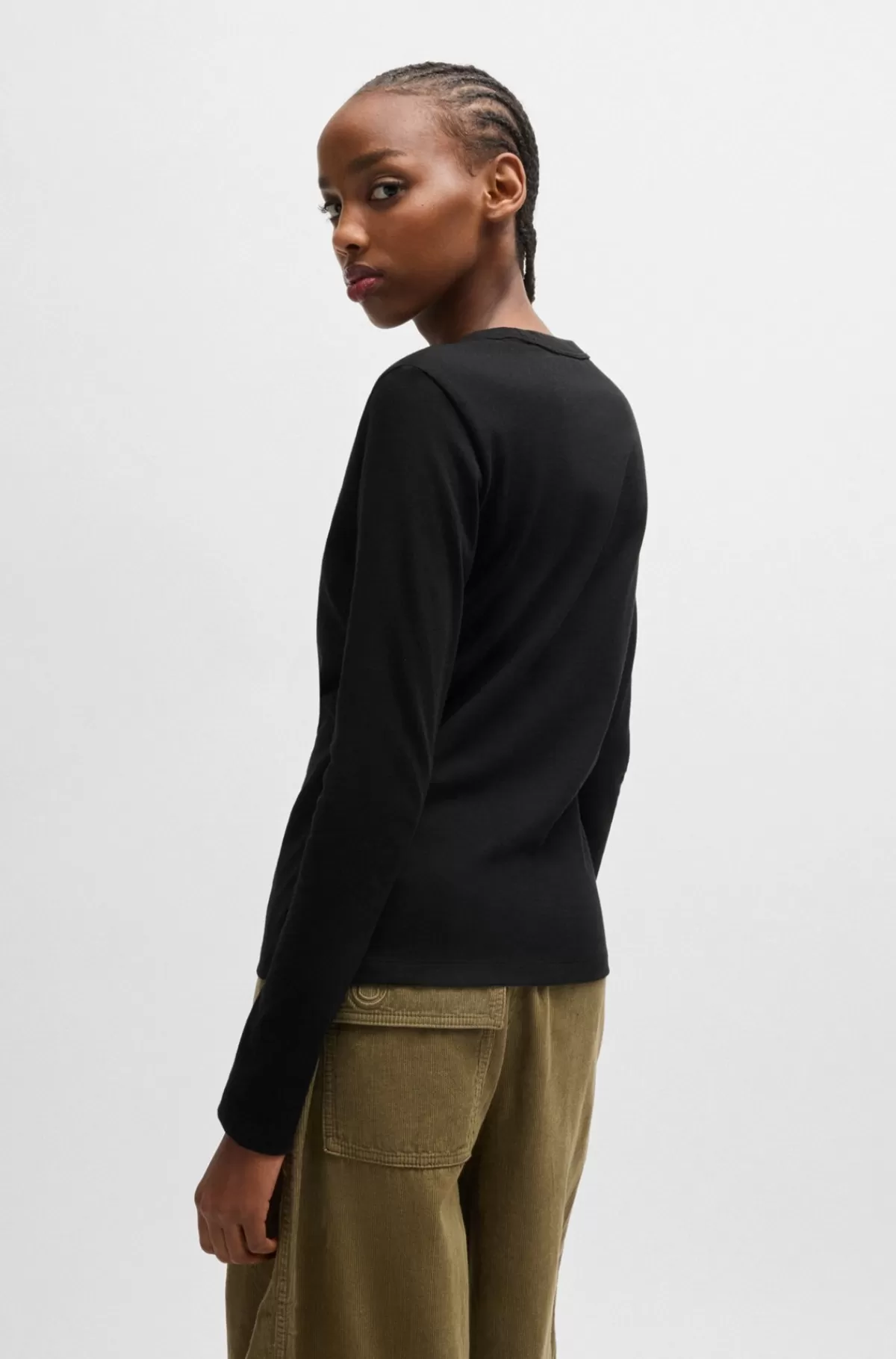 HUGO BOSS Top I Bomuldsjersey Med Happy HUGO Logobadge Sort Best Sale