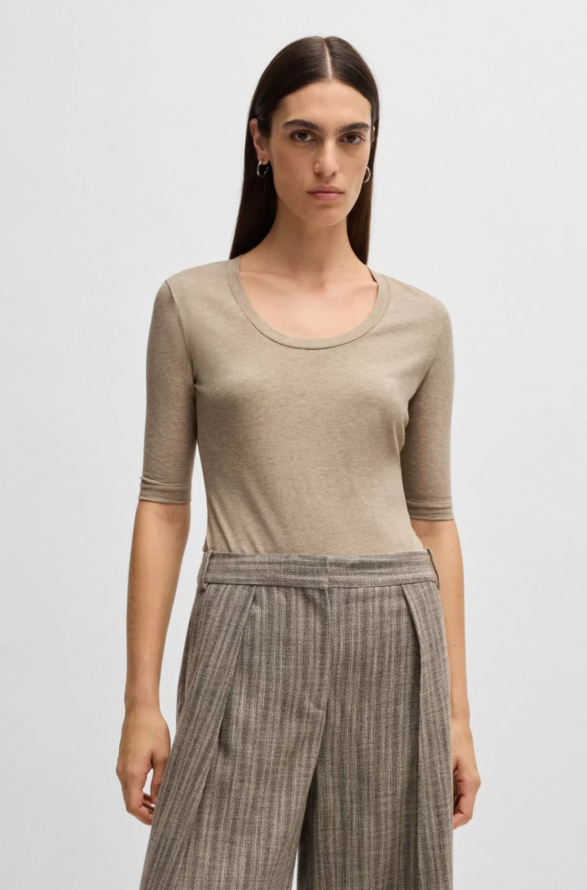 HUGO BOSS Top Med Bådudskæring I Uld Og Bomuld Beige Cheap