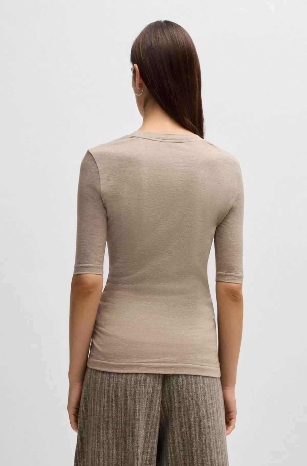 HUGO BOSS Top Med Bådudskæring I Uld Og Bomuld Beige Cheap