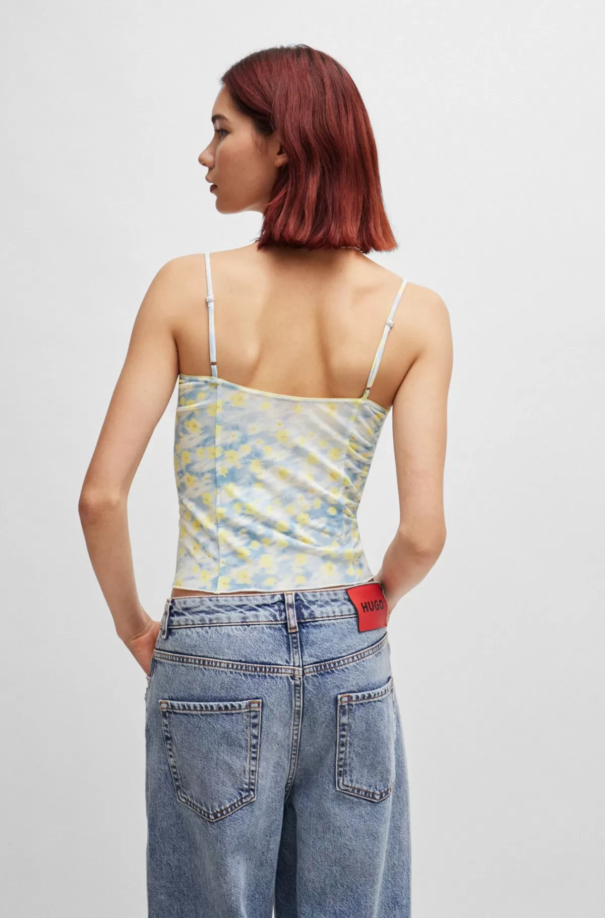 HUGO BOSS Top Med Blondekant Og Stablet Logo Blå mønstret Discount