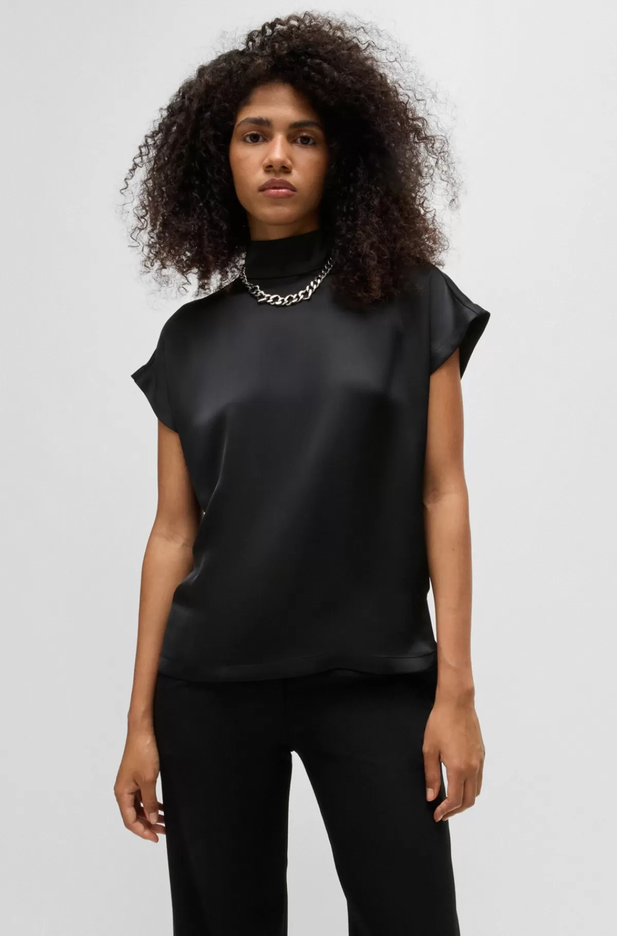 HUGO BOSS Top Med Høj Hals I Let Satin Sort Best Sale