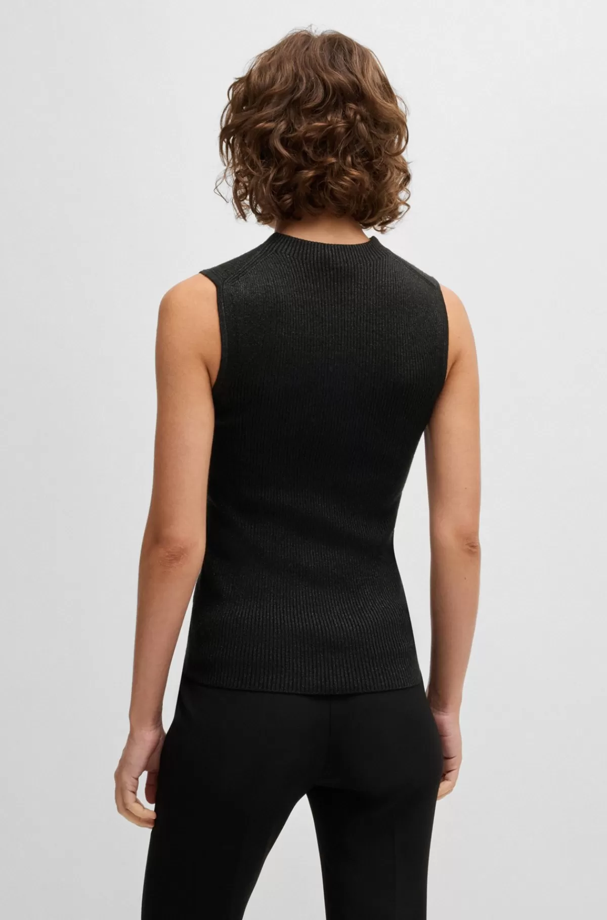 HUGO BOSS Top Uden ærmer I Rib Med Glittereffekt Sort Clearance