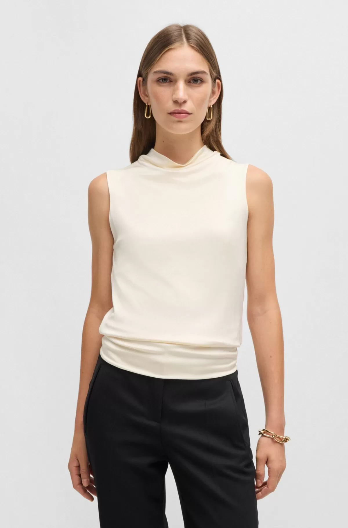 HUGO BOSS Top Uden ærmer Med Draperet Hals Hvid Flash Sale