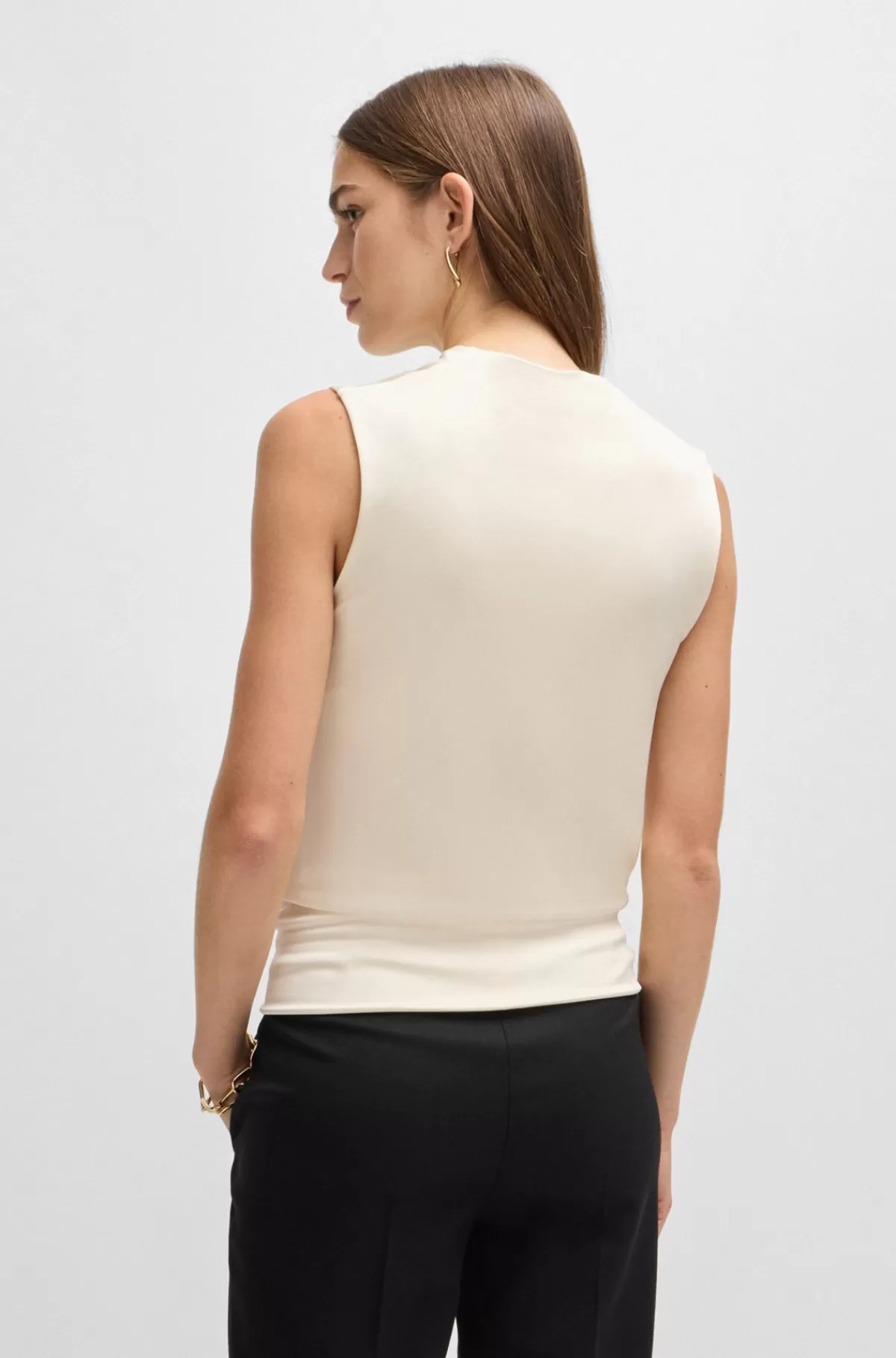 HUGO BOSS Top Uden ærmer Med Draperet Hals Hvid Flash Sale