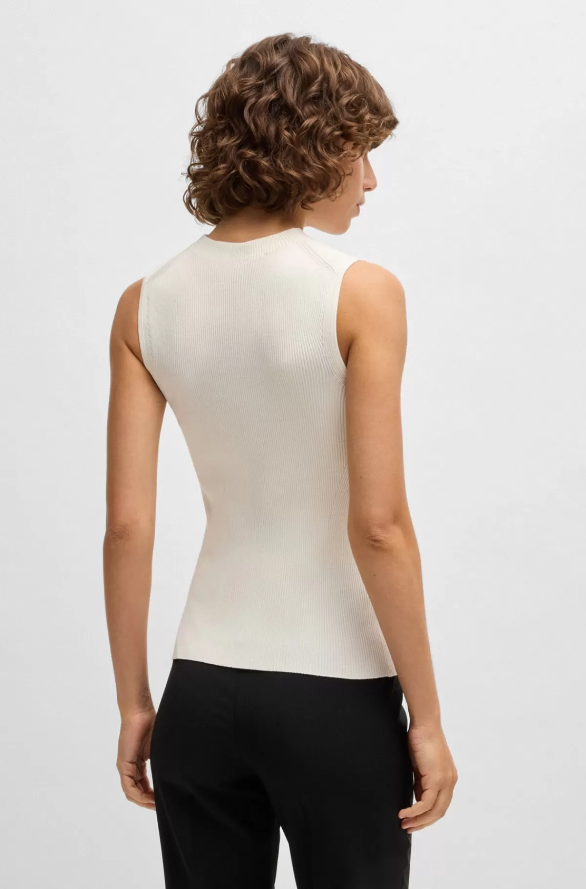 HUGO BOSS Top Uden ærmer Med Lav Rullekrave I Ribstof Hvid Discount