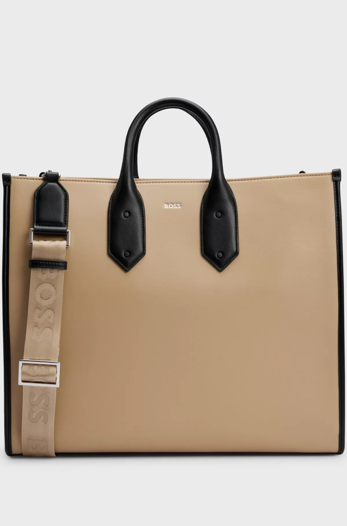 HUGO BOSS Tote Bag I Imiteret Læder Med Signaturdetaljer Beige Fashion