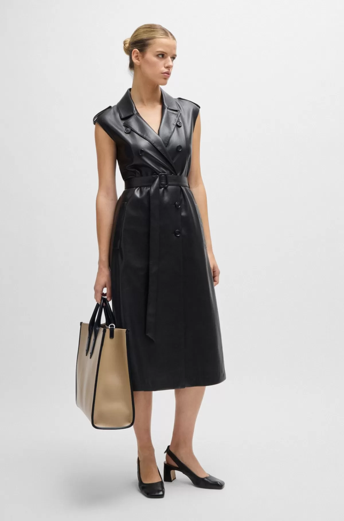 HUGO BOSS Tote Bag I Imiteret Læder Med Signaturdetaljer Beige Fashion