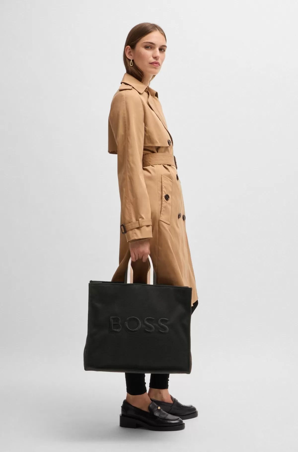 HUGO BOSS Tote Bag Med Broderet Overdimensioneret Logo Sort New