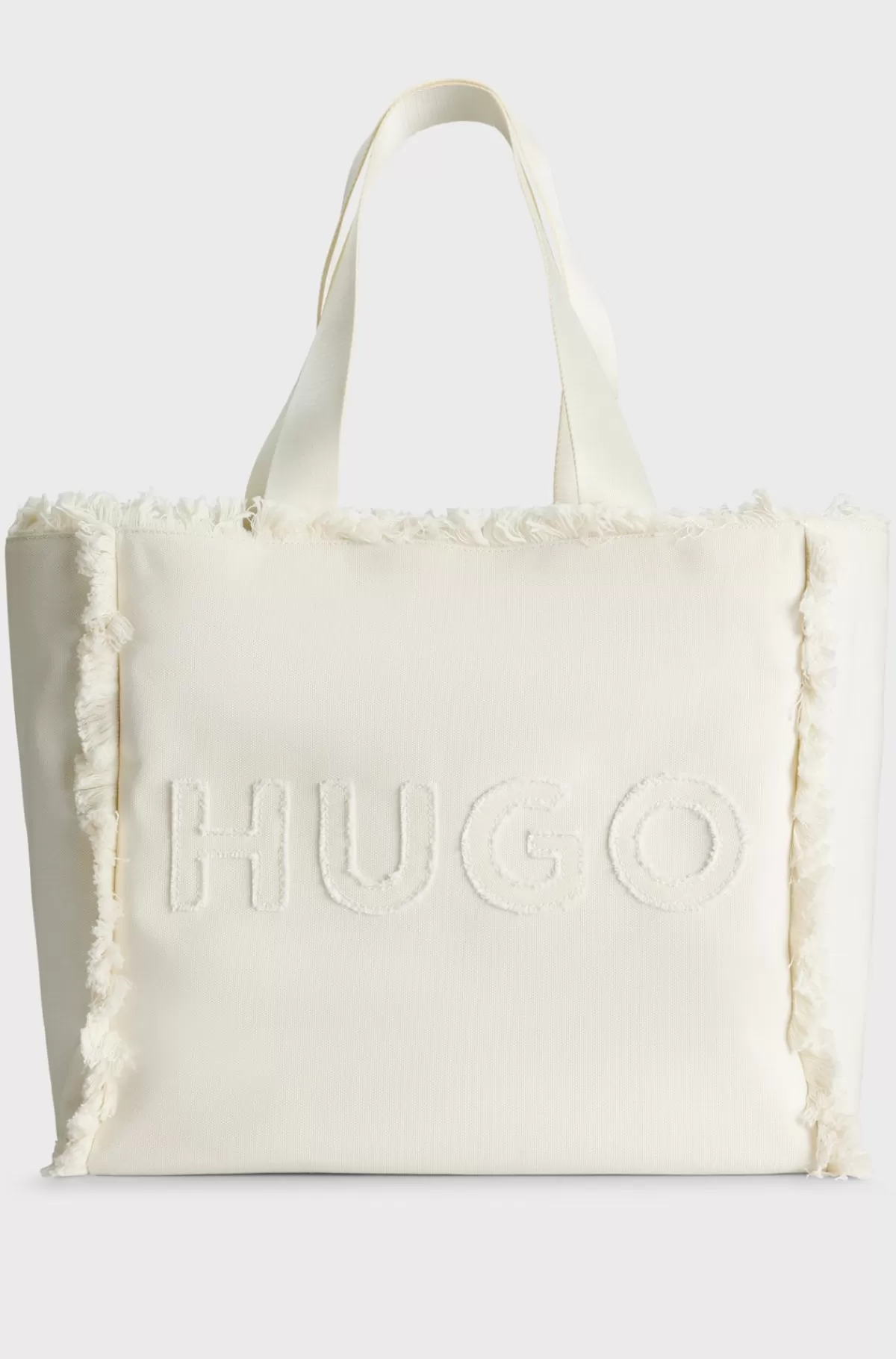 HUGO BOSS Tote Bag Med Logo Og Frynsedetaljer Naturlig Sale