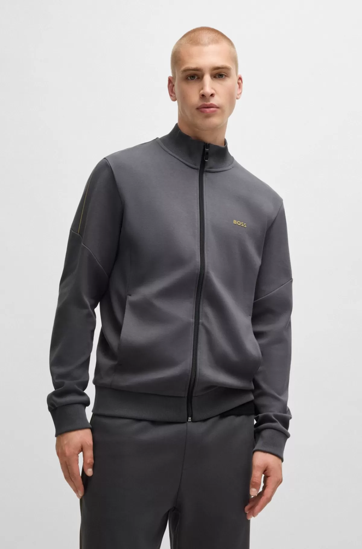 HUGO BOSS Tracksuit Af Interlockbomuld Med Logodetaljer Mørkegrå New