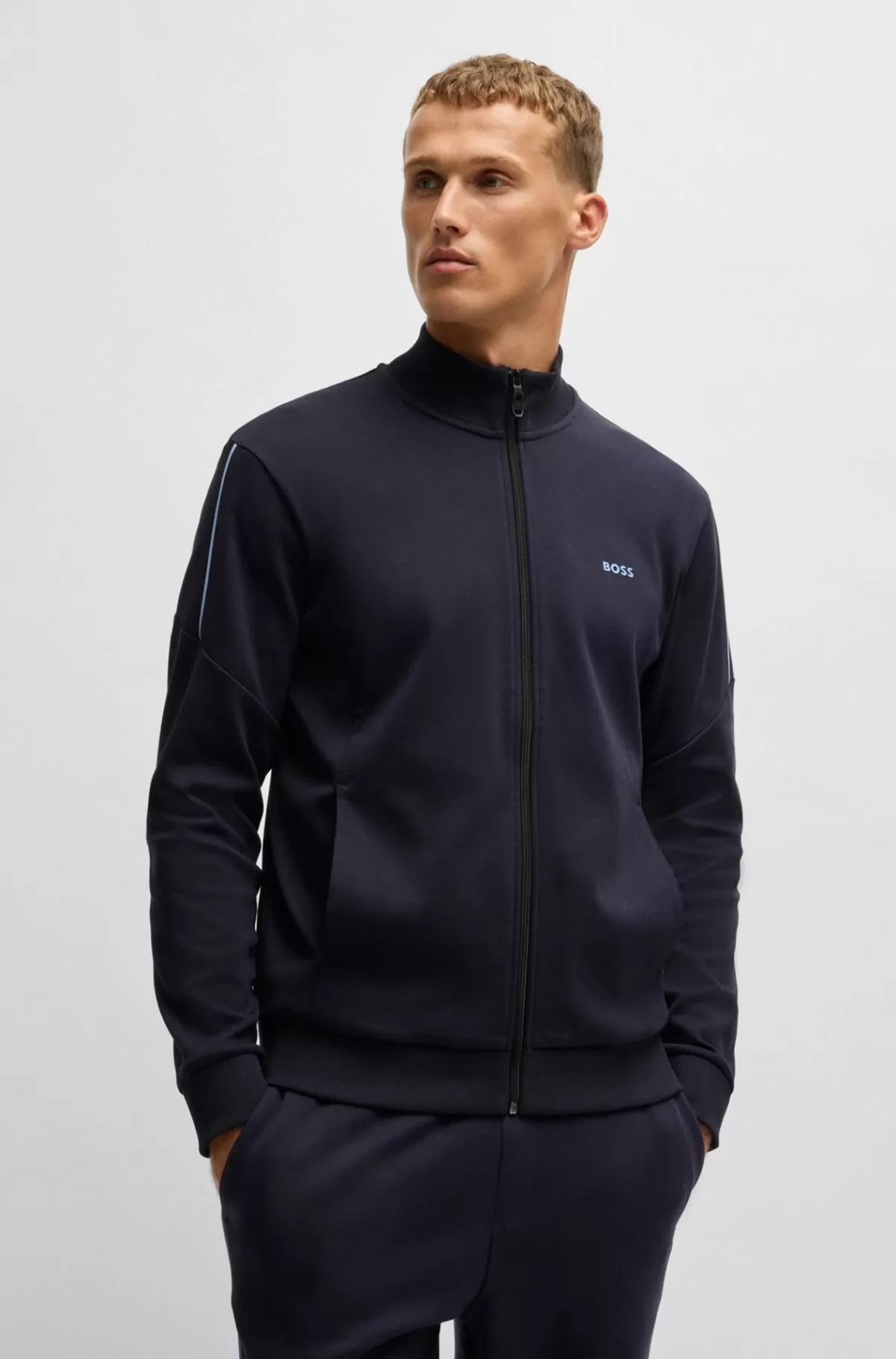 HUGO BOSS Tracksuit Af Interlockbomuld Med Logodetaljer Mørkeblå Clearance