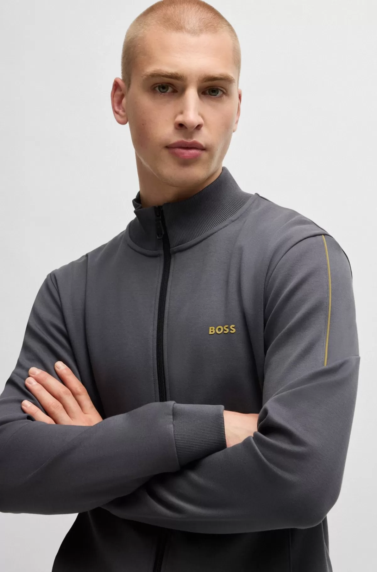 HUGO BOSS Tracksuit Af Interlockbomuld Med Logodetaljer Mørkegrå New