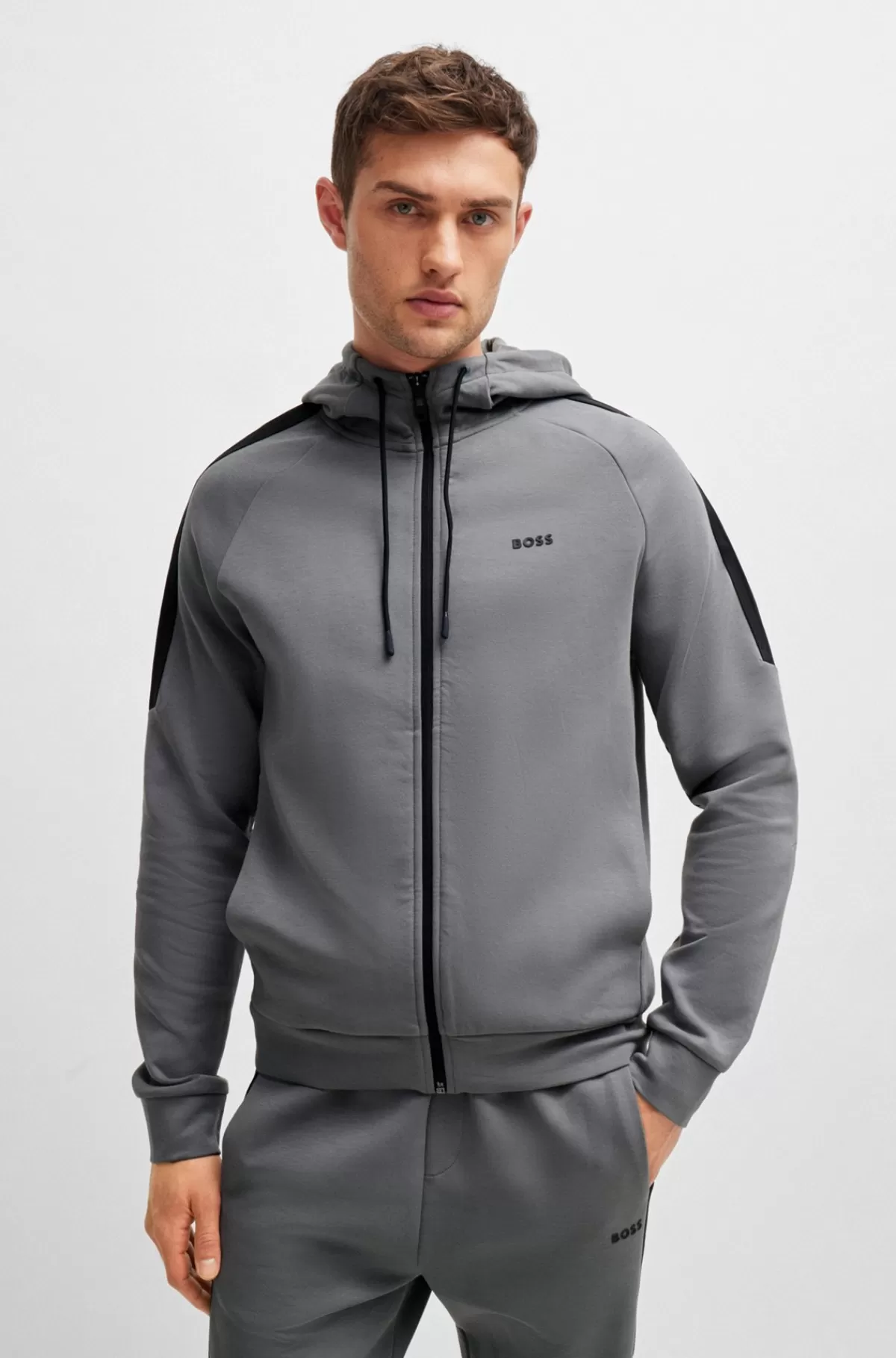 HUGO BOSS Tracksuit I Bomuld Med Stræk Og Logoprint Grå Hot