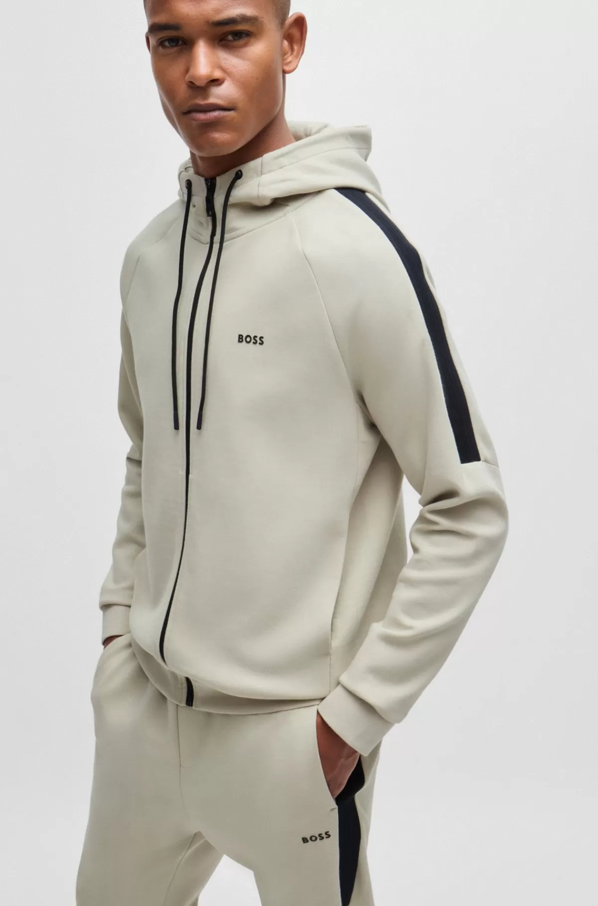 HUGO BOSS Tracksuit I Bomuld Med Stræk Og Logoprint Lys beige Best Sale