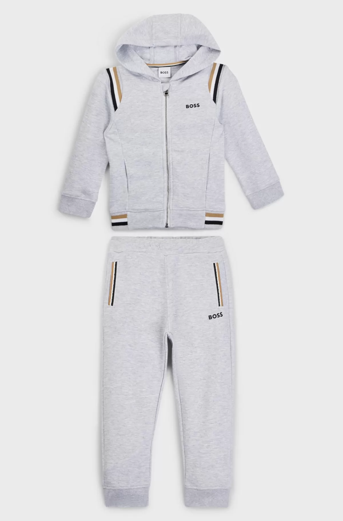 HUGO BOSS Tracksuit Til Børn I Bomuldsblanding Med Signaturstriber Og Logoer Lysegrå Cheap