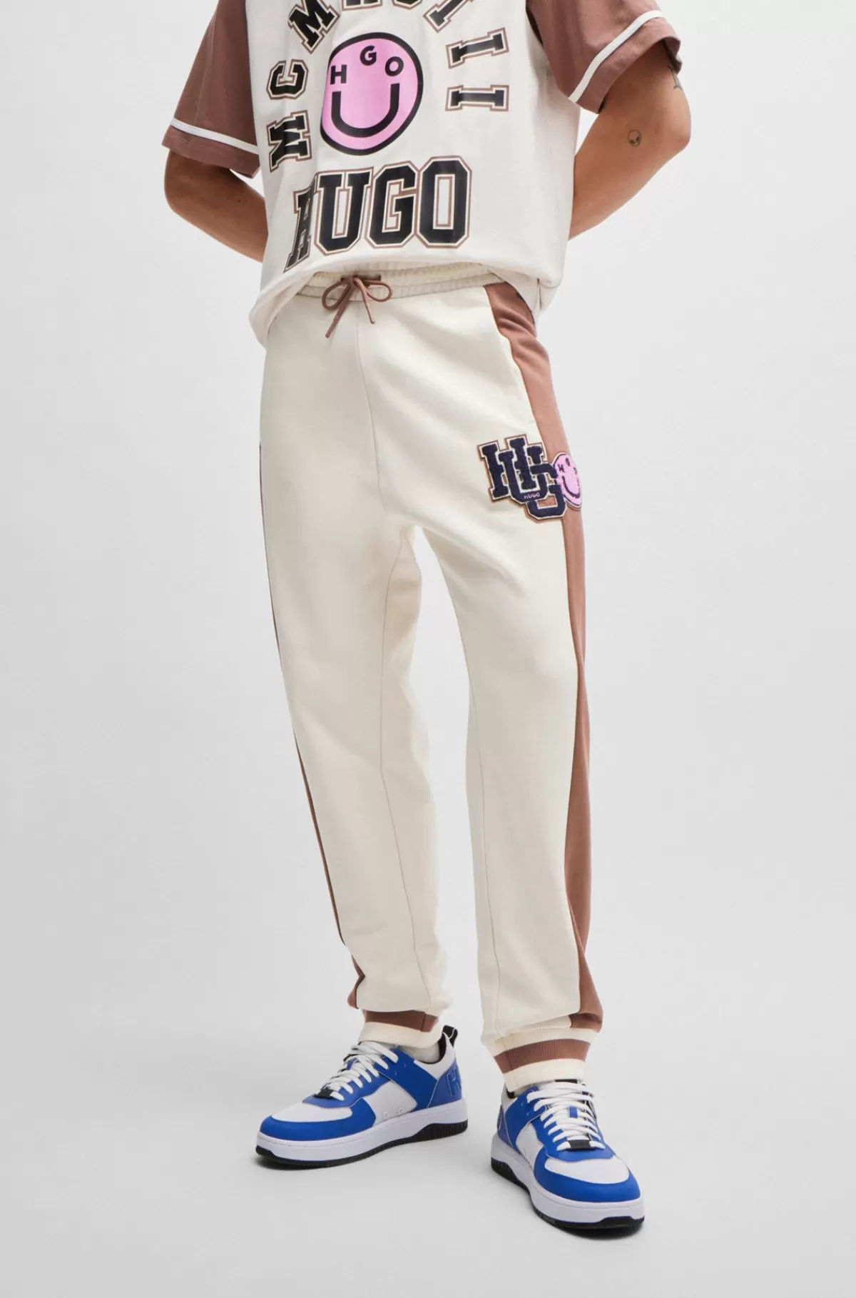 HUGO BOSS Tracksuit-bukser Af Bomuldsfrotté Med Varsity-inspireret Logo Naturlig Store