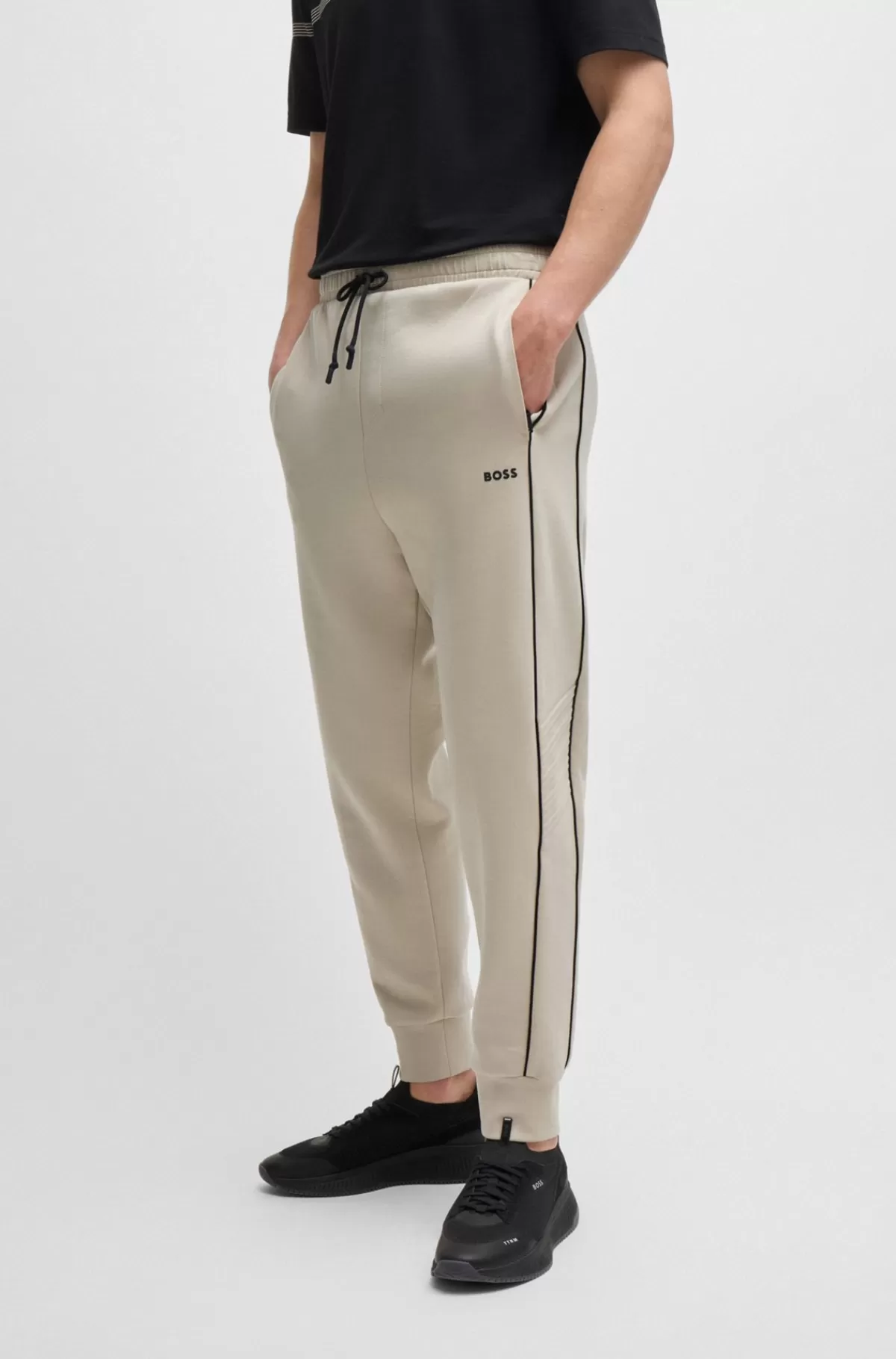 HUGO BOSS Tracksuit-bukser I Bomuld Med Stræk Med Logoprægning Naturlig Online