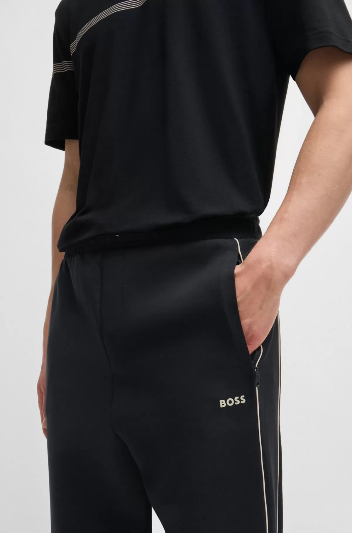 HUGO BOSS Tracksuit-bukser I Bomuld Med Stræk Med Logoprægning Sort New