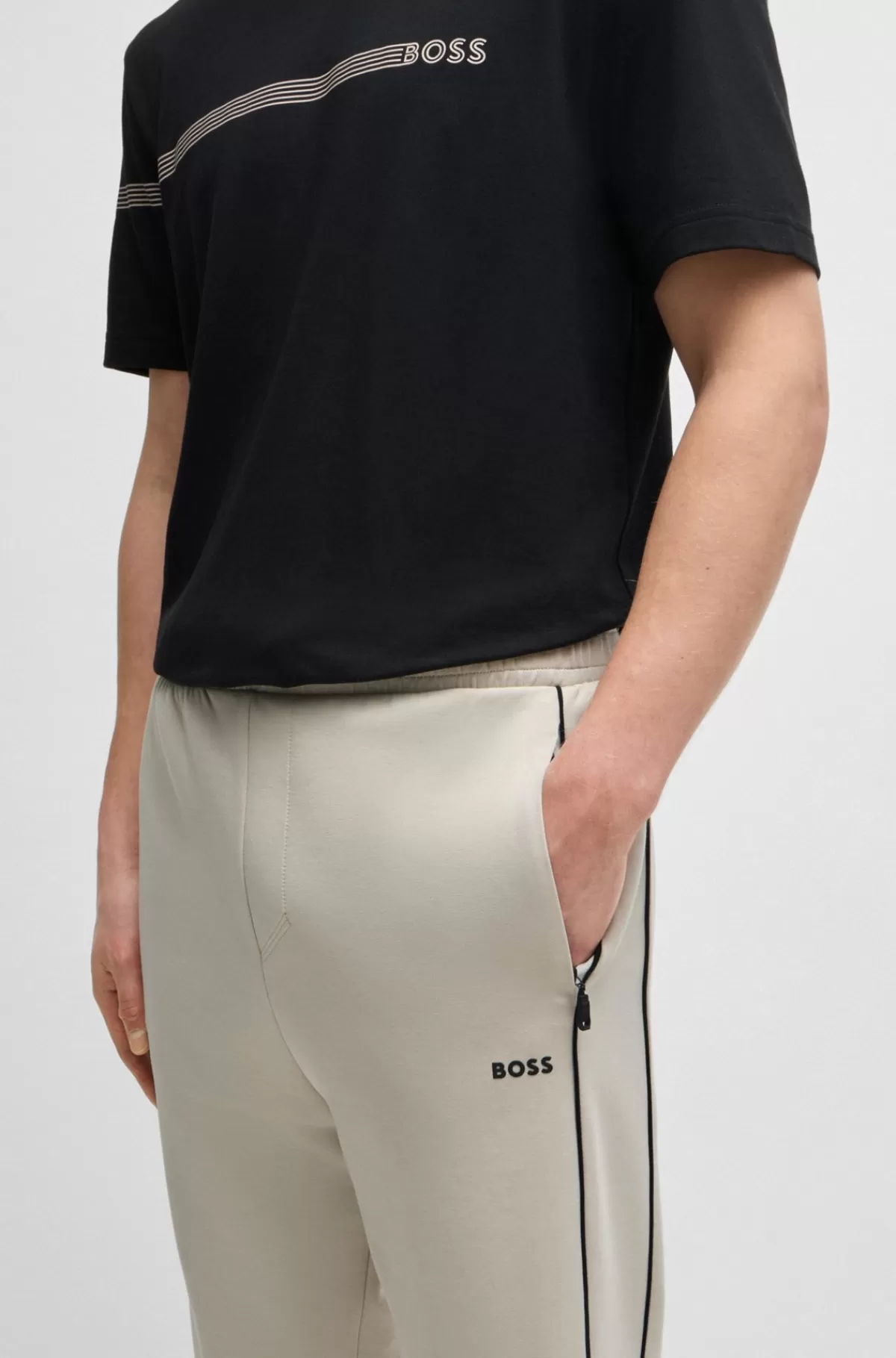 HUGO BOSS Tracksuit-bukser I Bomuld Med Stræk Med Logoprægning Naturlig Online