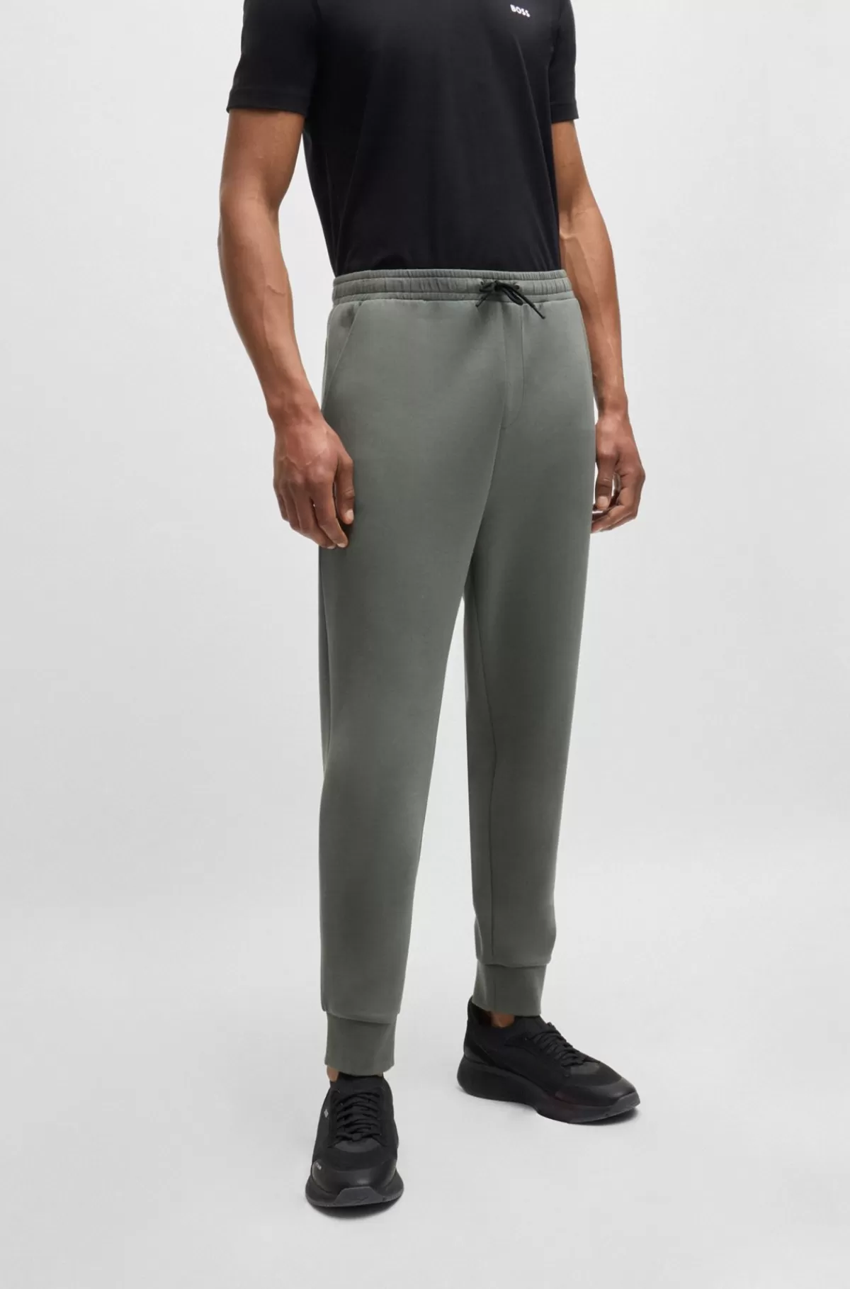 HUGO BOSS Tracksuit-bukser I Bomuld Med Stræk Og Logoprint Grå New