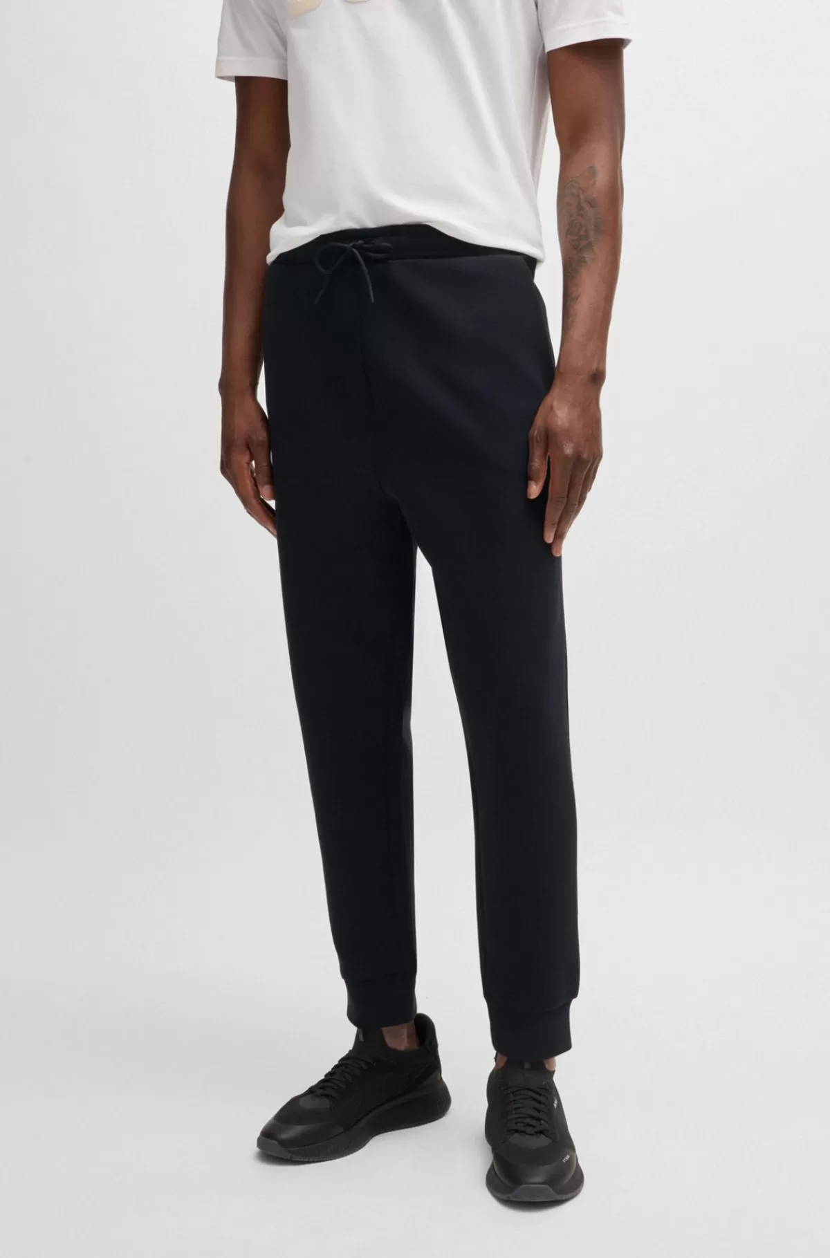 HUGO BOSS Tracksuit-bukser I Bomuld Med Stræk Og Logoprint Sort Cheap
