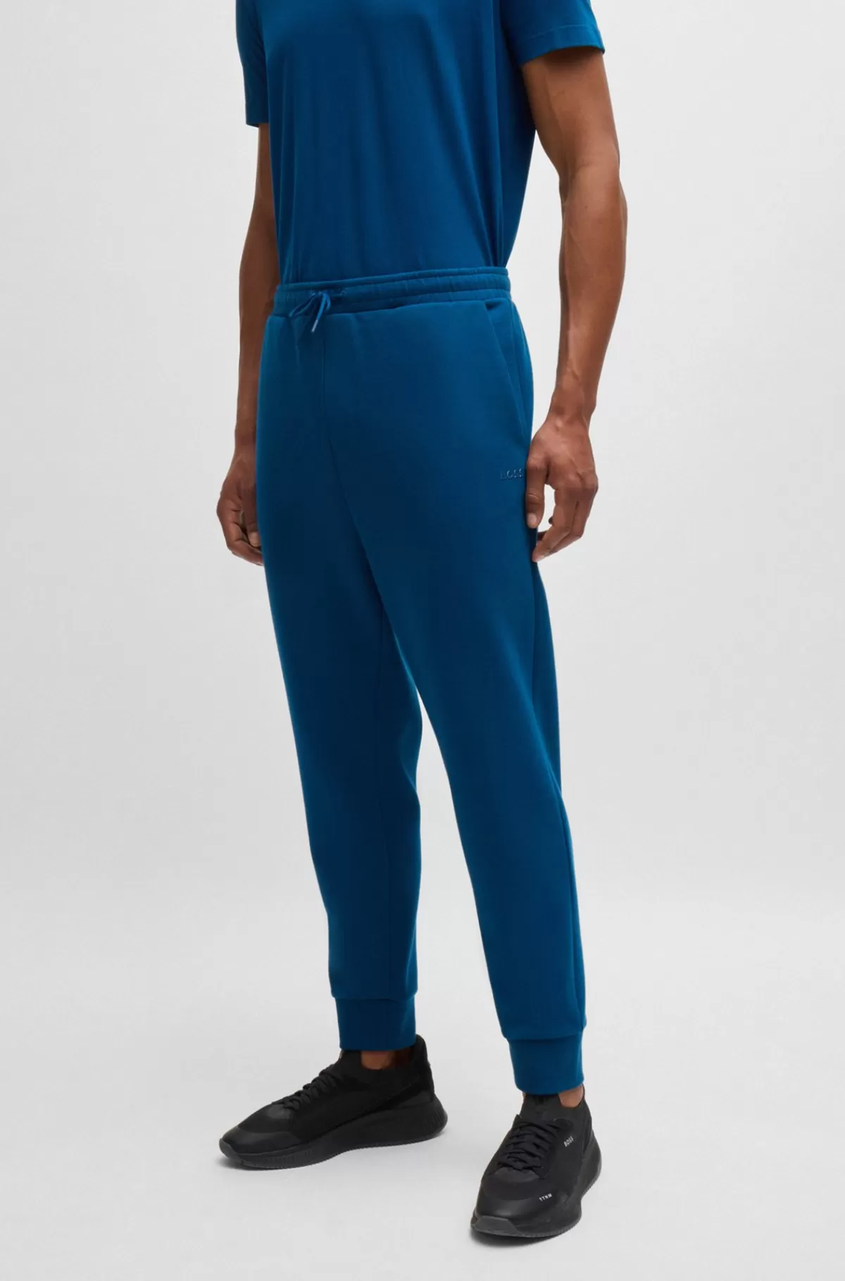 HUGO BOSS Tracksuit-bukser I Bomuld Med Stræk Og Logoprint Mørkeblå Hot