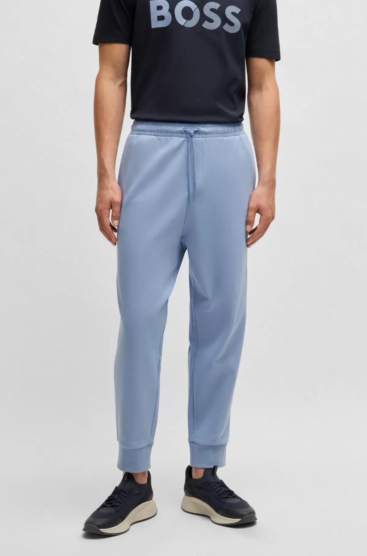 HUGO BOSS Tracksuit-bukser I Bomuld Med Stræk Og Logoprint Lyseblå Outlet