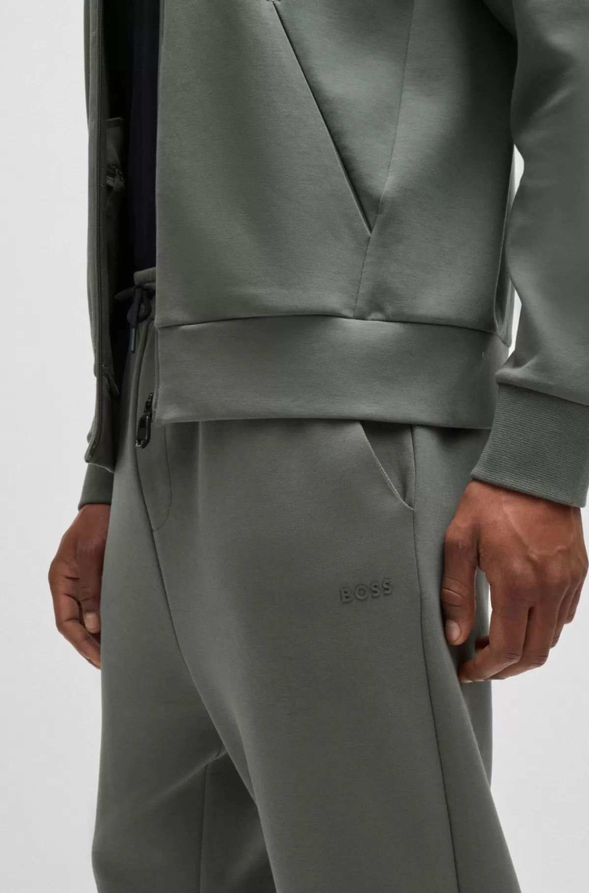 HUGO BOSS Tracksuit-bukser I Bomuld Med Stræk Og Logoprint Grå New