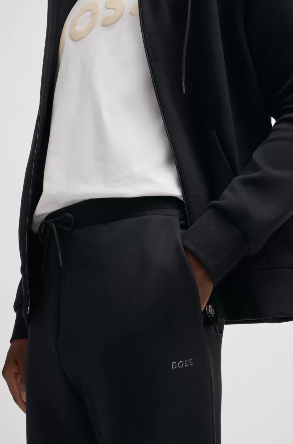 HUGO BOSS Tracksuit-bukser I Bomuld Med Stræk Og Logoprint Sort Cheap