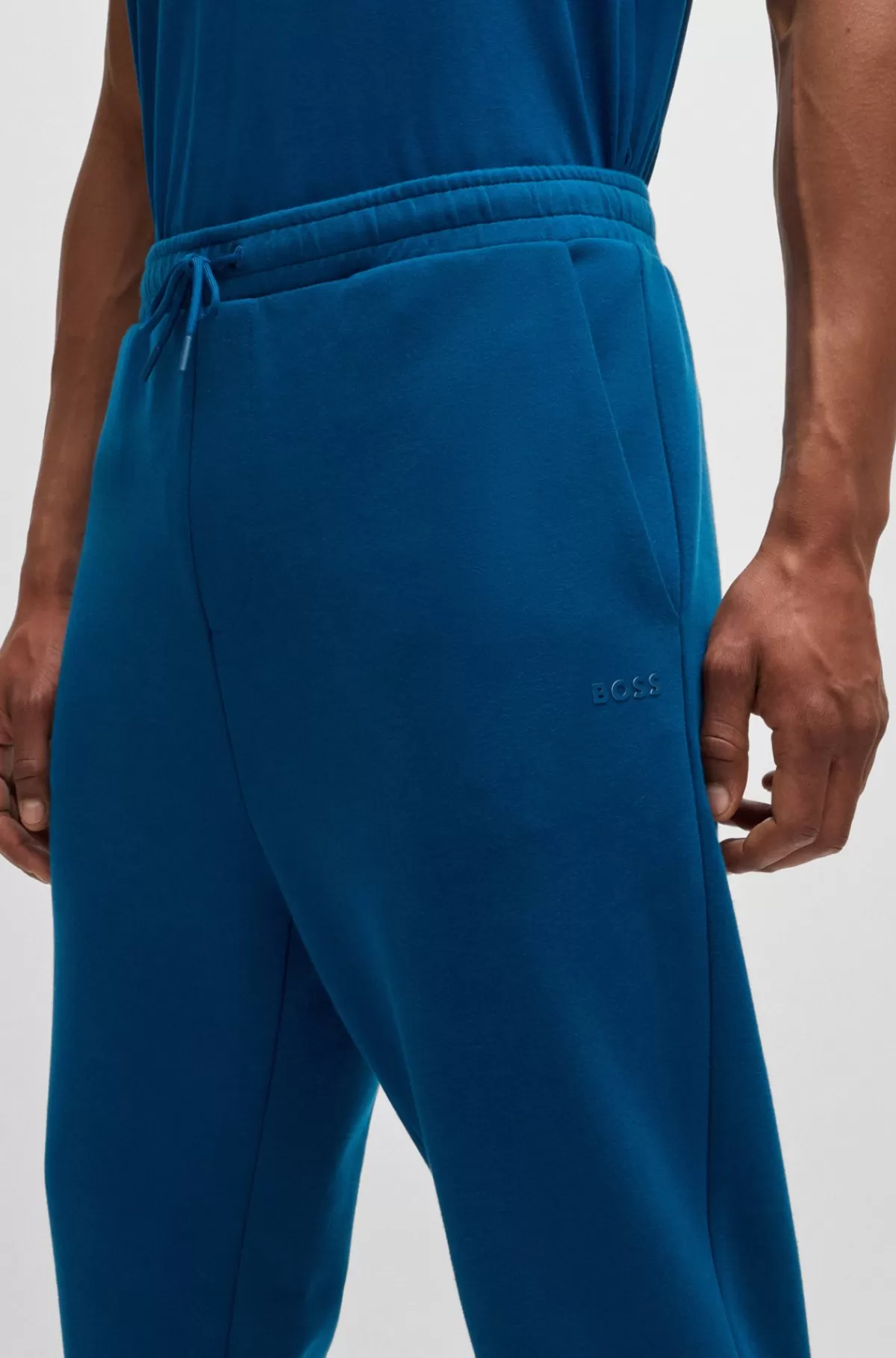 HUGO BOSS Tracksuit-bukser I Bomuld Med Stræk Og Logoprint Mørkeblå Hot
