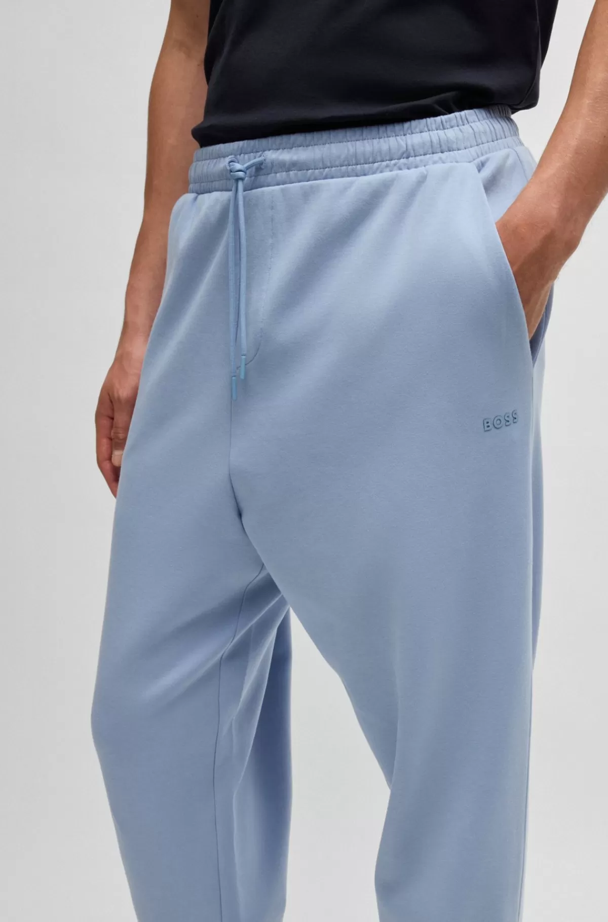 HUGO BOSS Tracksuit-bukser I Bomuld Med Stræk Og Logoprint Lyseblå Outlet