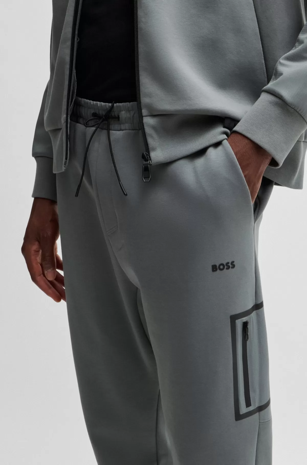 HUGO BOSS Tracksuit-bukser I Bomuldsblanding Med Dekorativt Reflekterende Logo Grå Shop