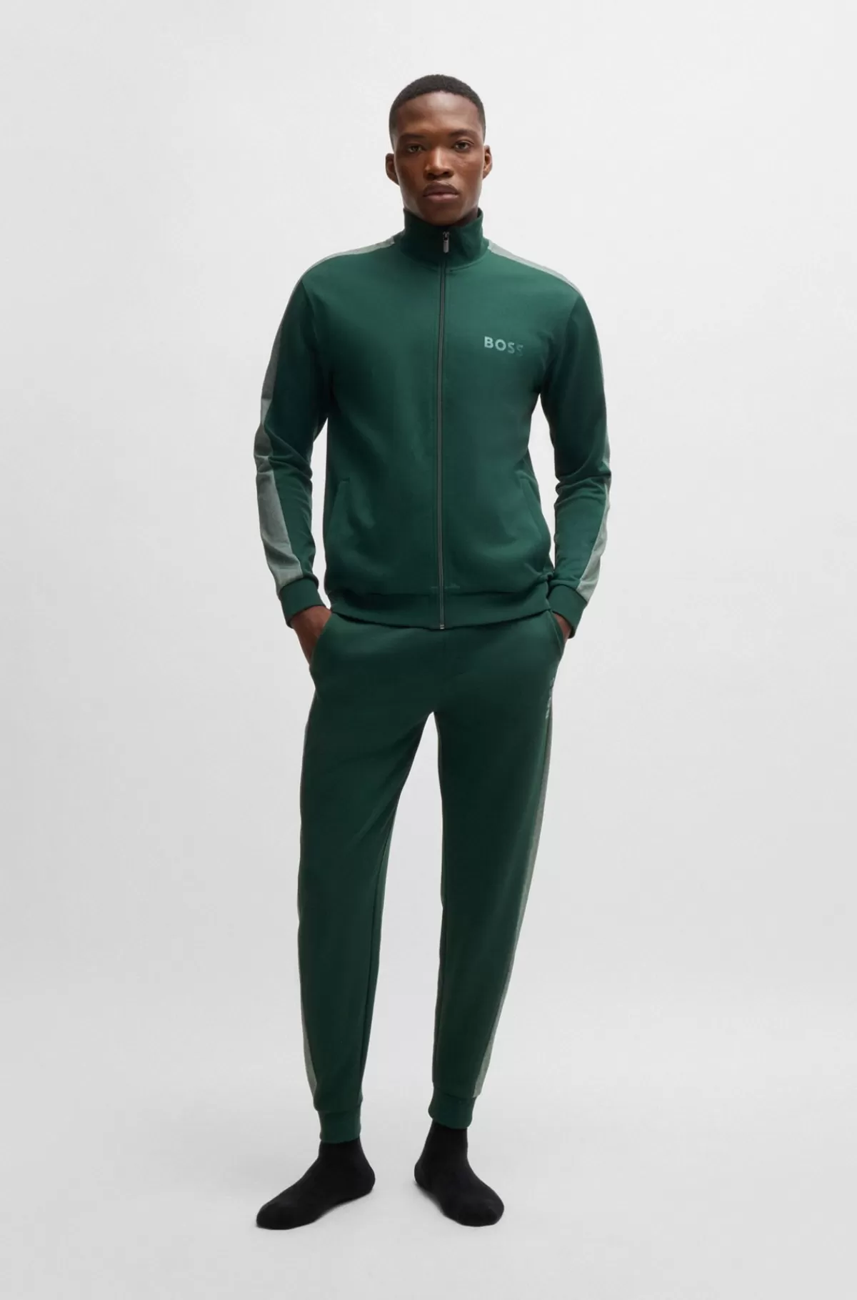 HUGO BOSS Tracksuit-bukser I Bomuldsblanding Med Folieprintet Logo Grøn Online