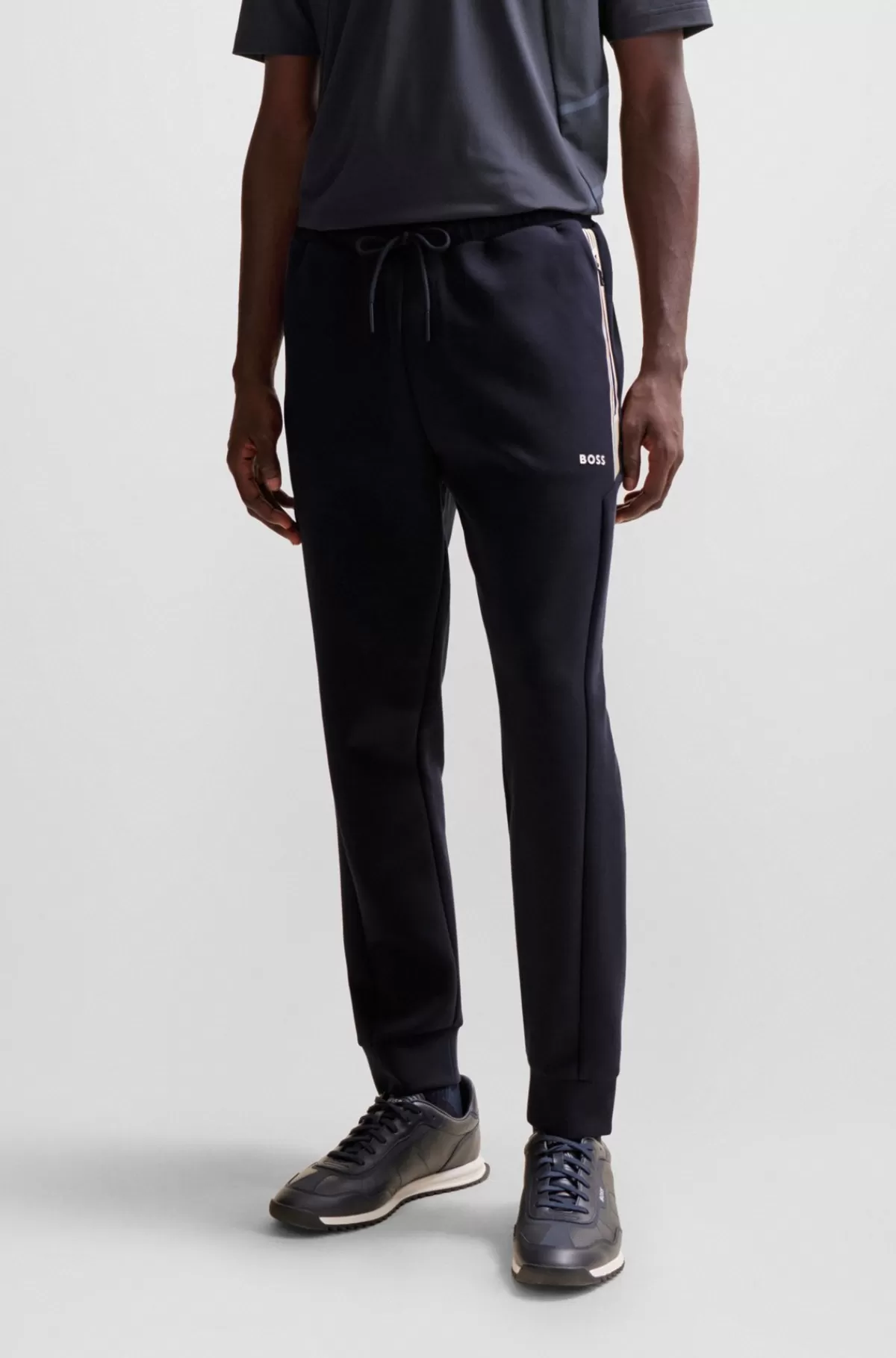 HUGO BOSS Tracksuit-bukser I Bomuldsblanding Med HD-logoprint Mørkeblå Hot