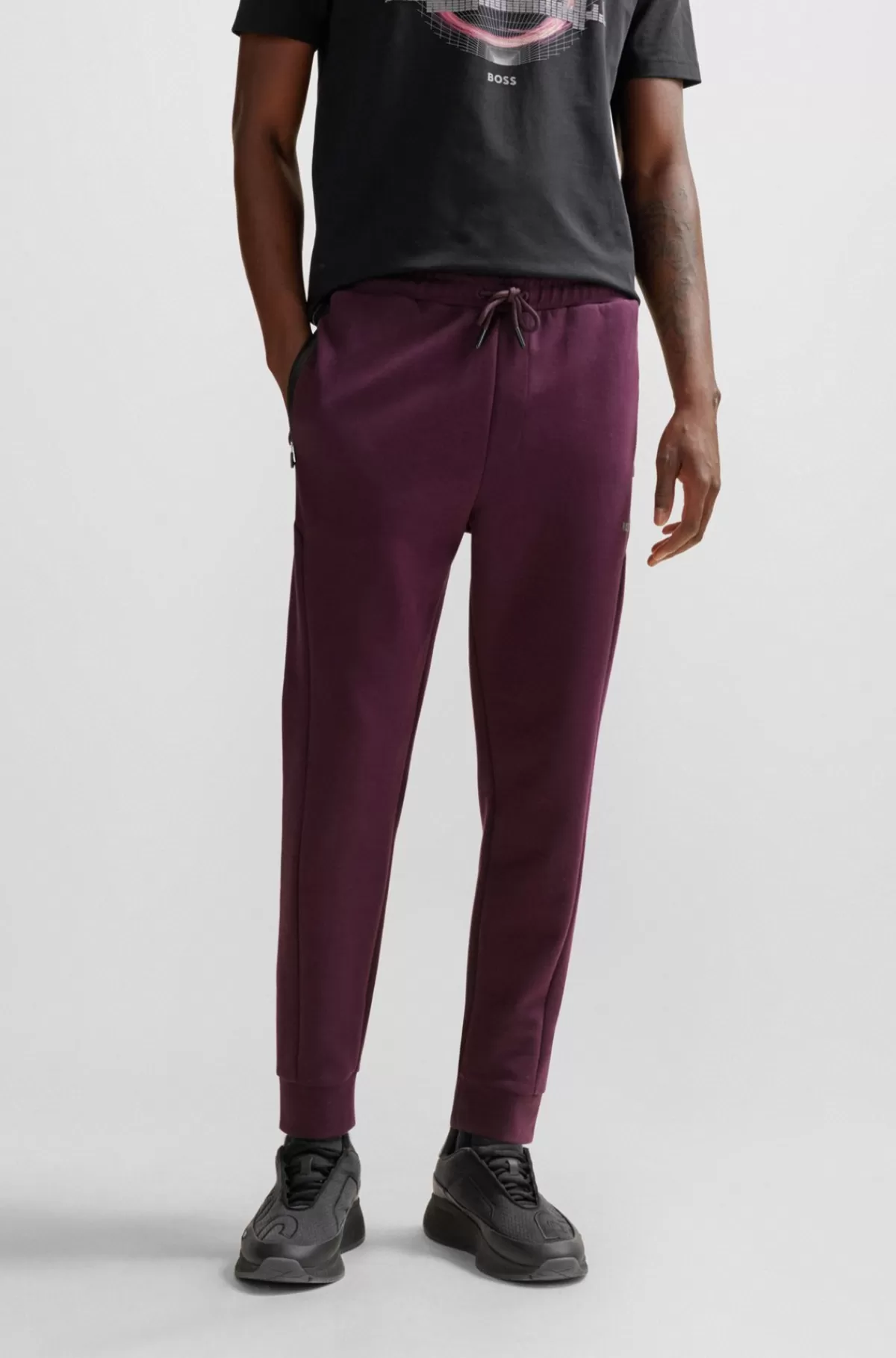 HUGO BOSS Tracksuit-bukser I Bomuldsblanding Med HD-logoprint Mørkerød Outlet