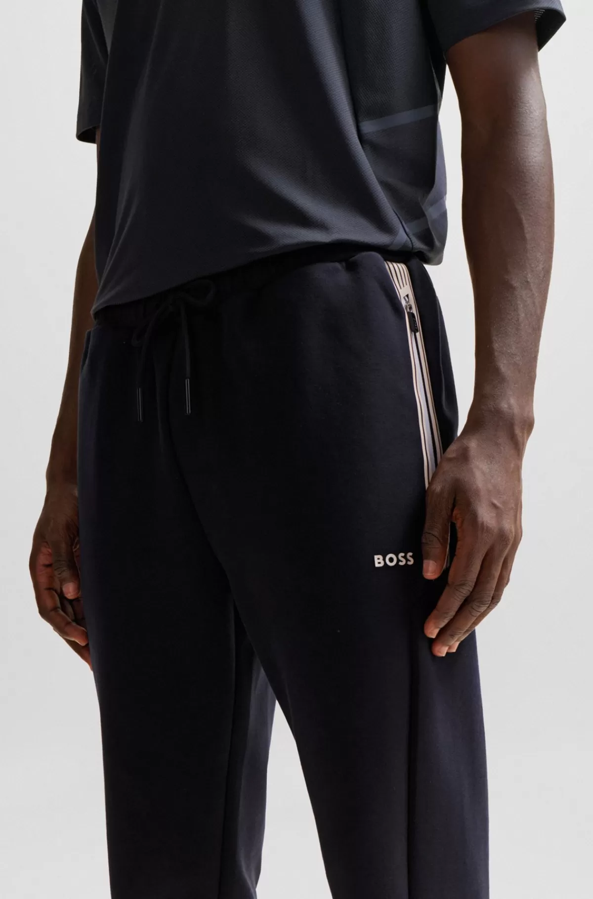 HUGO BOSS Tracksuit-bukser I Bomuldsblanding Med HD-logoprint Mørkeblå Hot