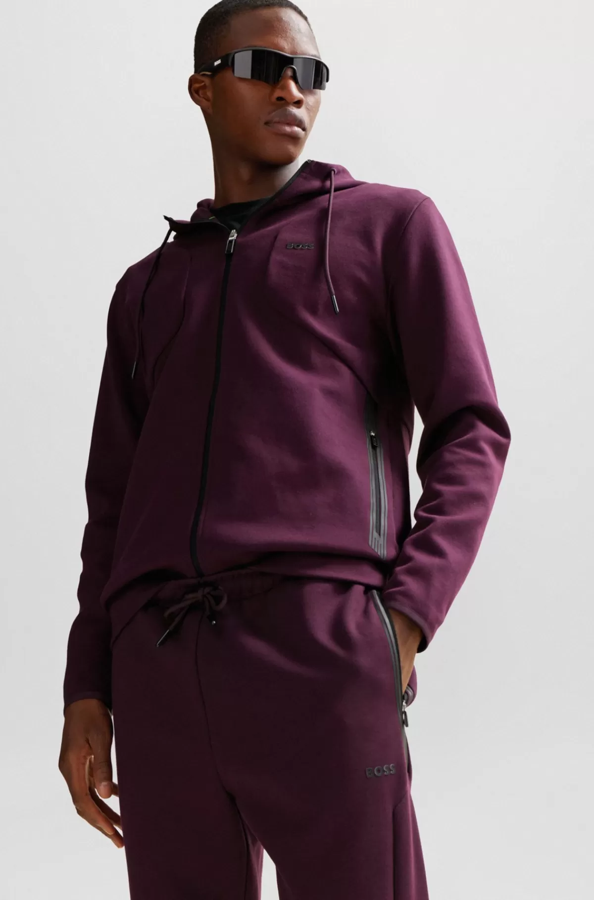 HUGO BOSS Tracksuit-bukser I Bomuldsblanding Med HD-logoprint Mørkerød Outlet