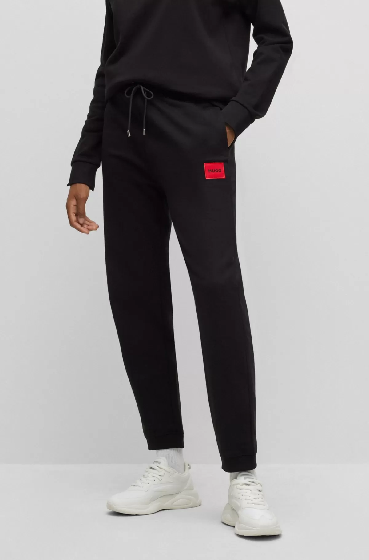 HUGO BOSS Tracksuit-bukser I Bomuldsfrotté Med Logomærkat Sort Flash Sale