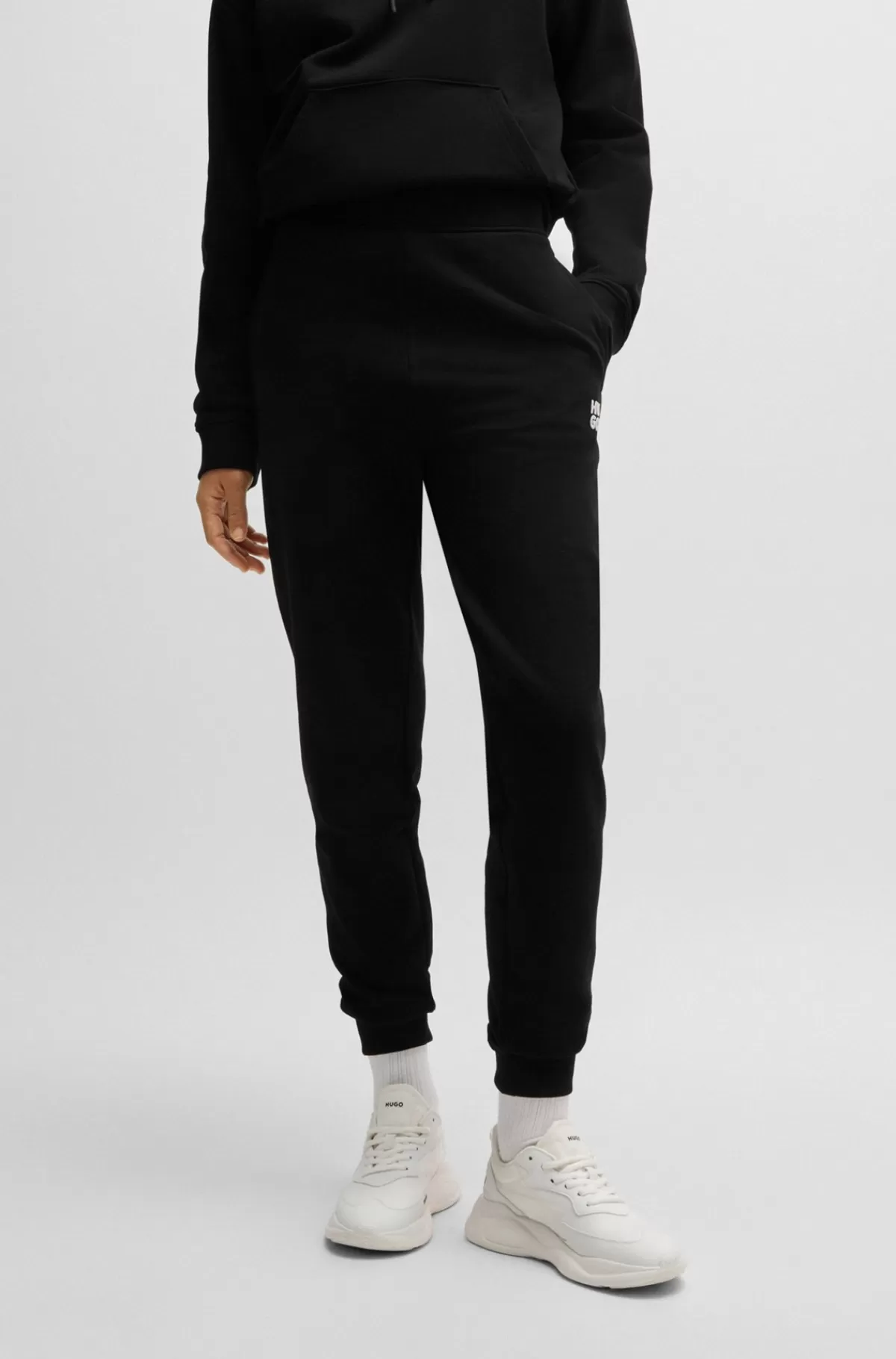 HUGO BOSS Tracksuit-bukser I Bomuldsfrotté Med Stablet Logo Sort Shop