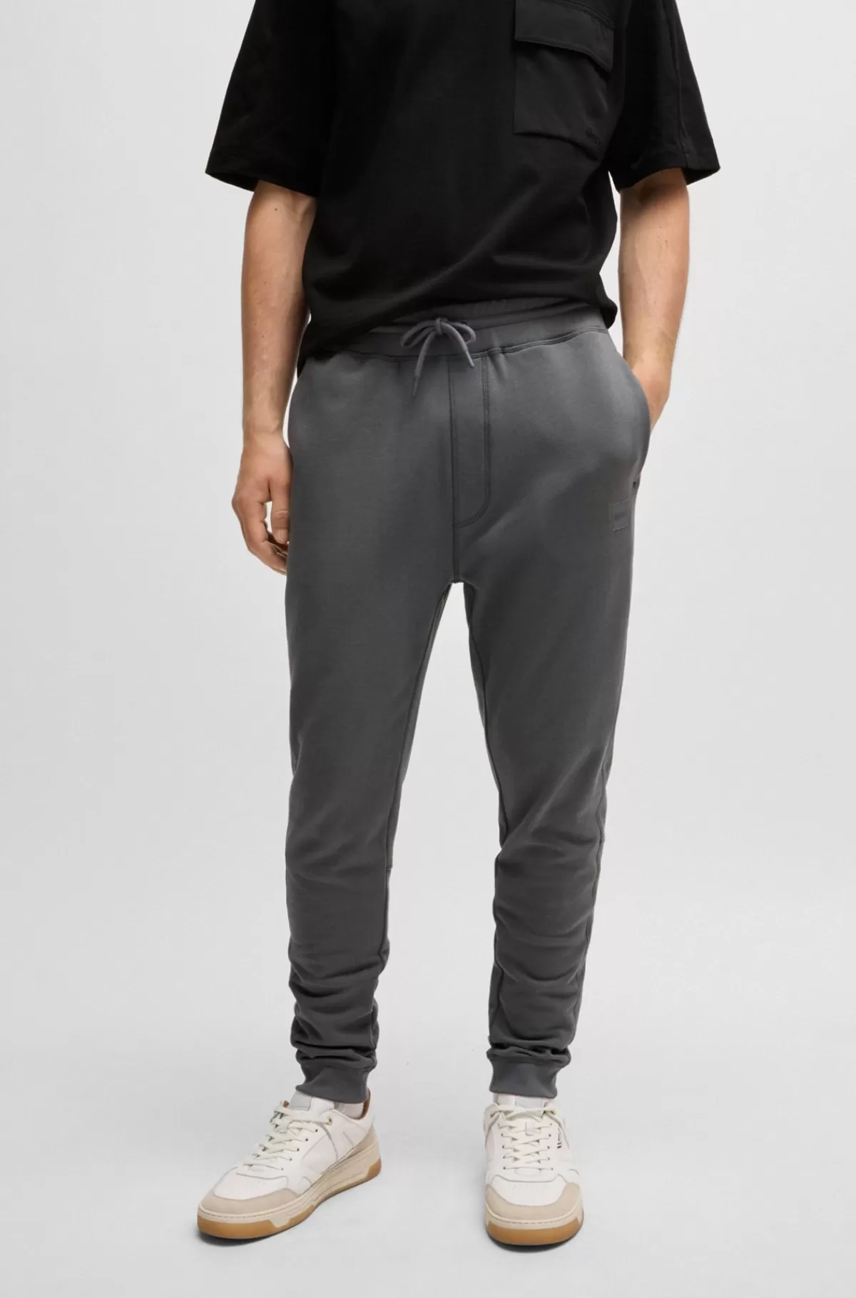HUGO BOSS Tracksuit-bukser I Sweatkvalitet Af Bomuld Med Logomærke Mørkegrå Outlet