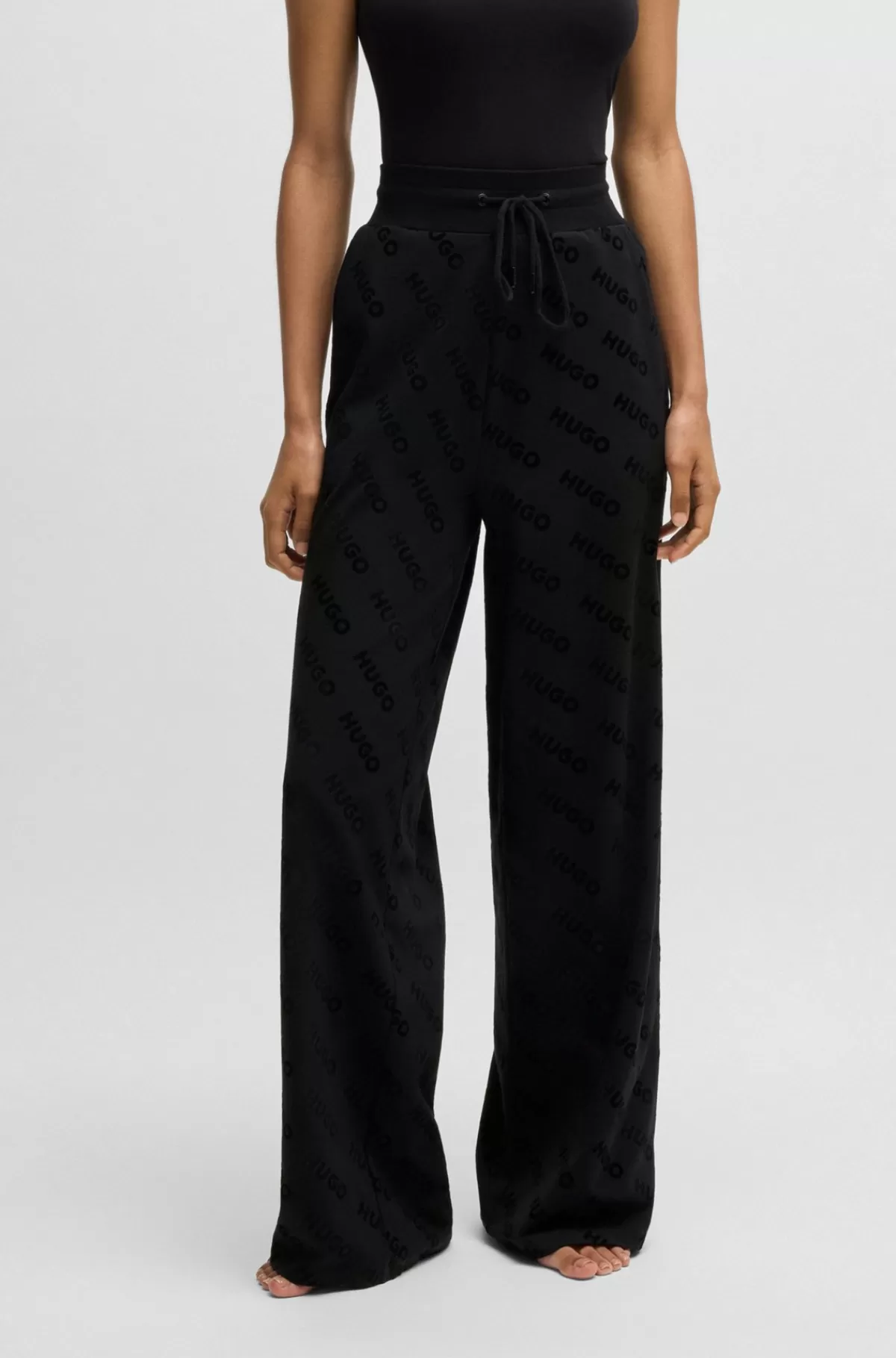 HUGO BOSS Tracksuit-bukser Med Løbesnor Og Velourlogoer Sort Shop