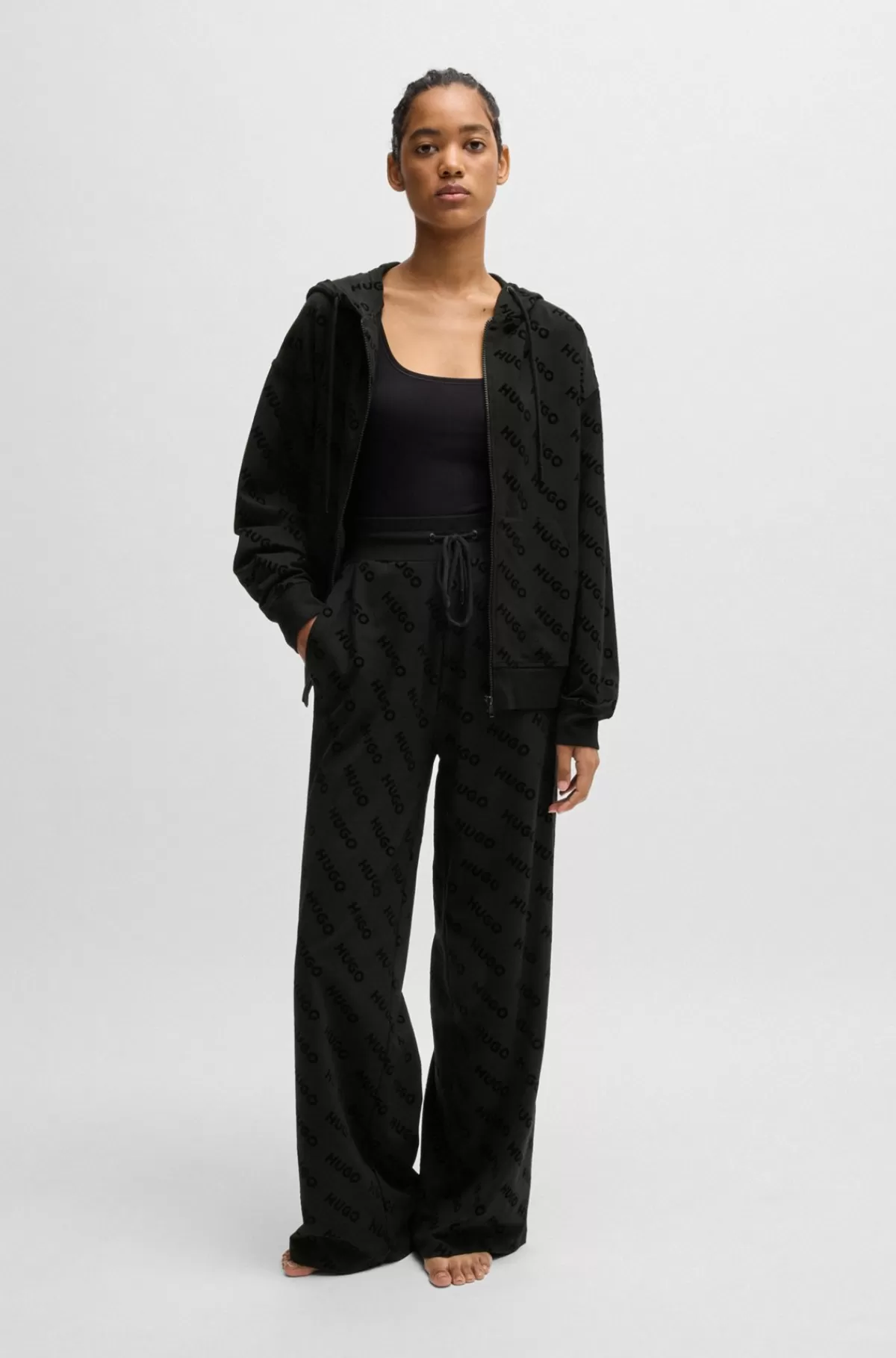 HUGO BOSS Tracksuit-bukser Med Løbesnor Og Velourlogoer Sort Shop