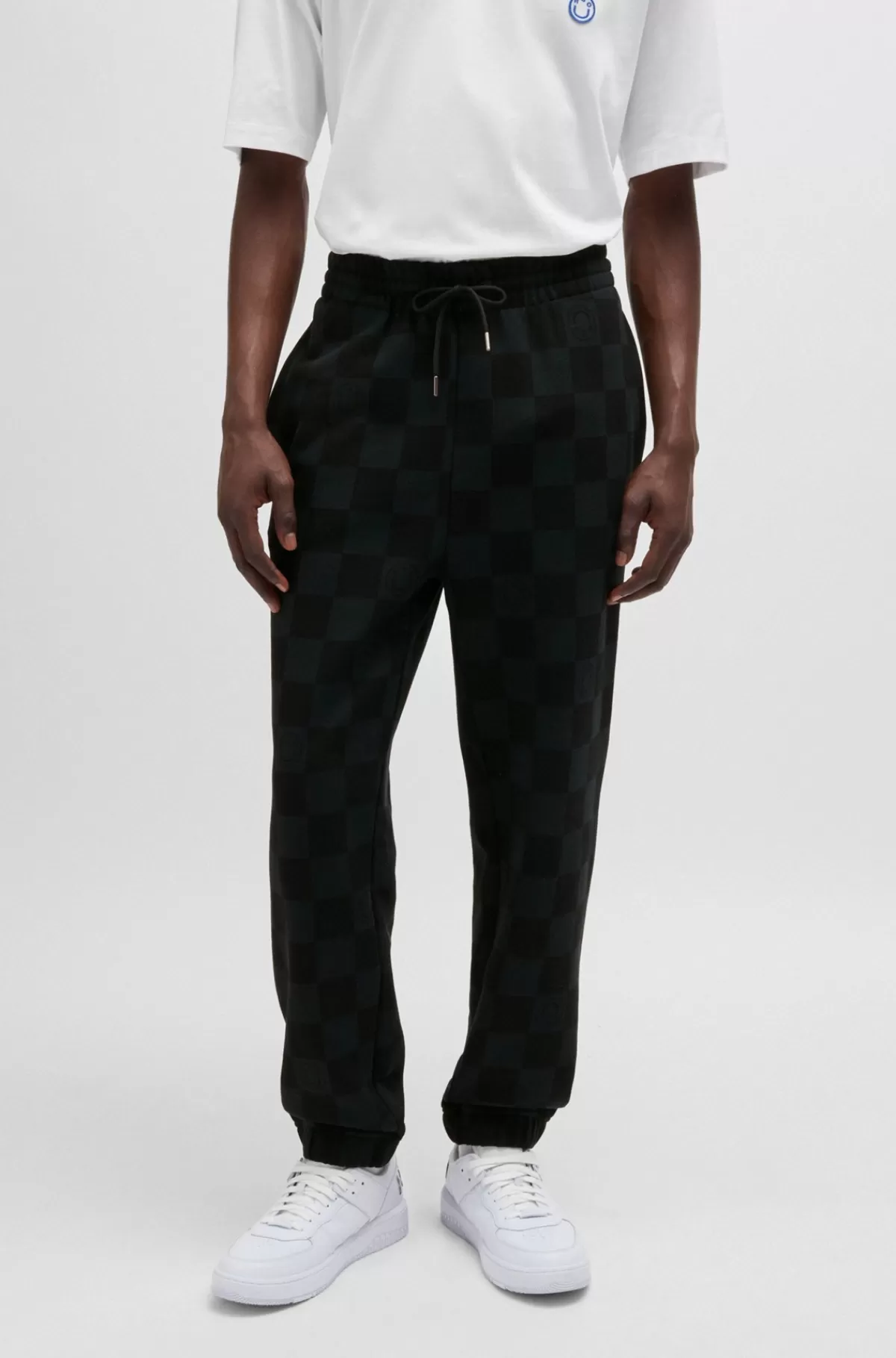 HUGO BOSS Tracksuit-bukser Med Loose Fit Og Skakternet Print Sort Best