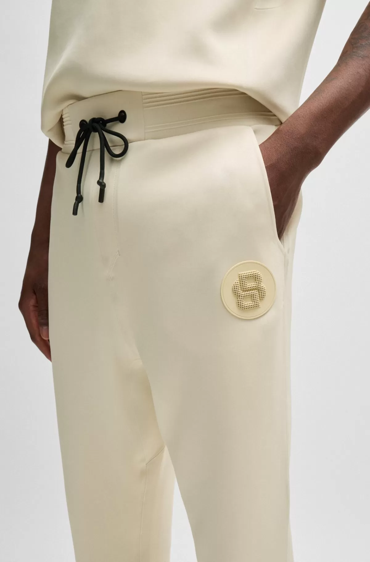 HUGO BOSS Tracksuit-bukser Med Regular Fit Og Badge Med Dobbeltmonogram Naturlig Discount