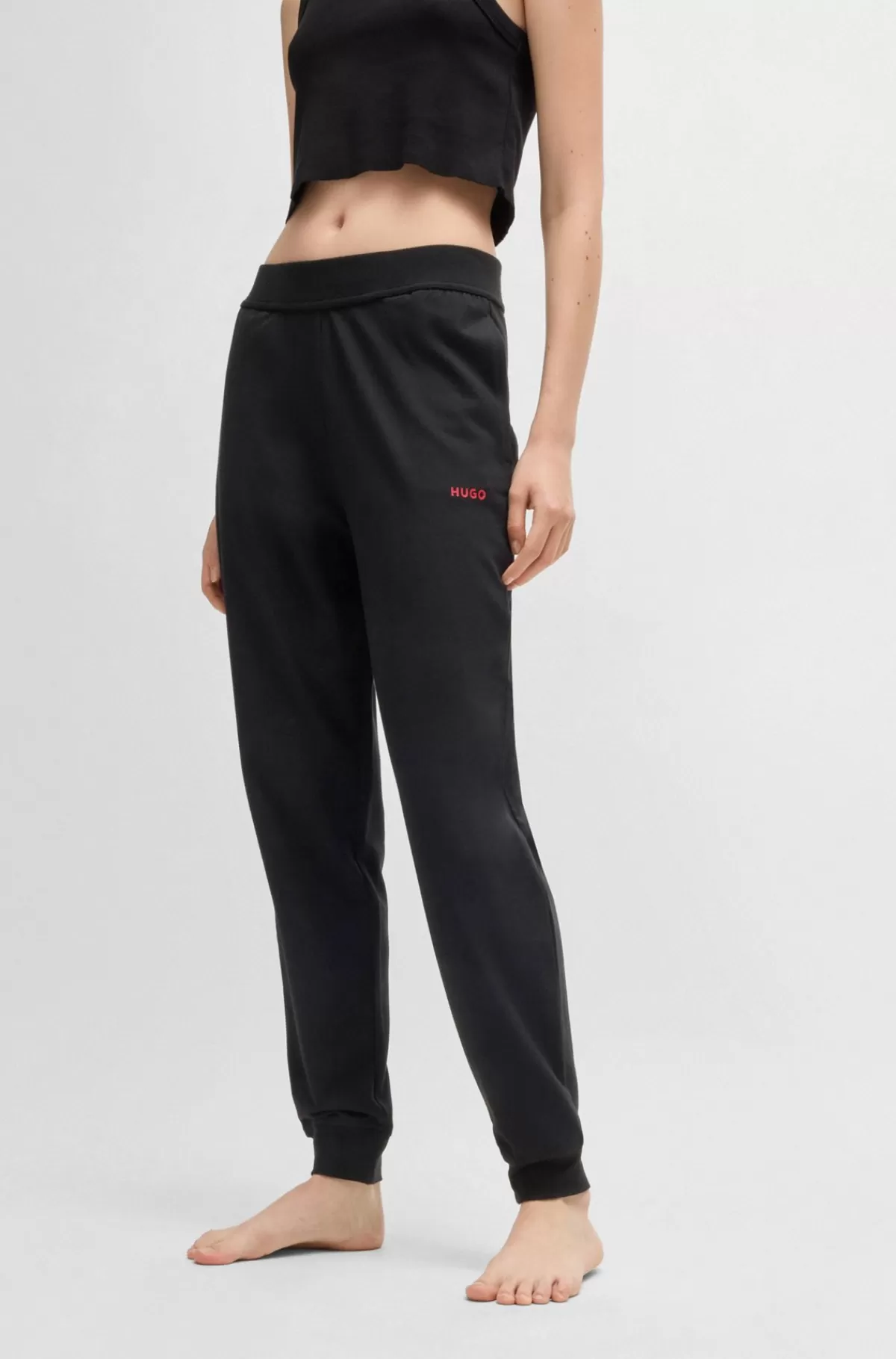 HUGO BOSS Tracksuit-bukser Med Relaxed Fit Og Logoprint Sort Discount