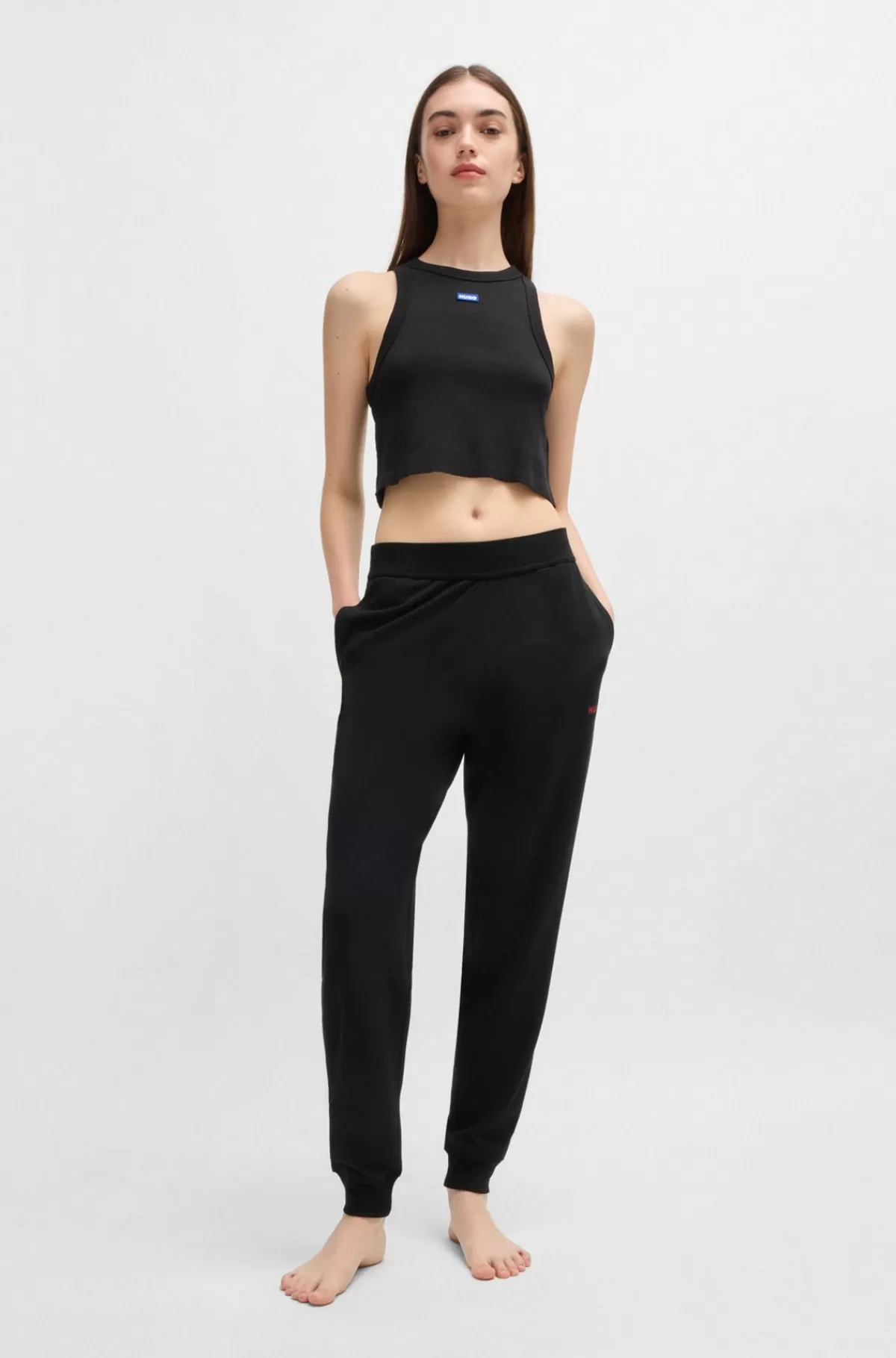 HUGO BOSS Tracksuit-bukser Med Relaxed Fit Og Logoprint Sort Discount