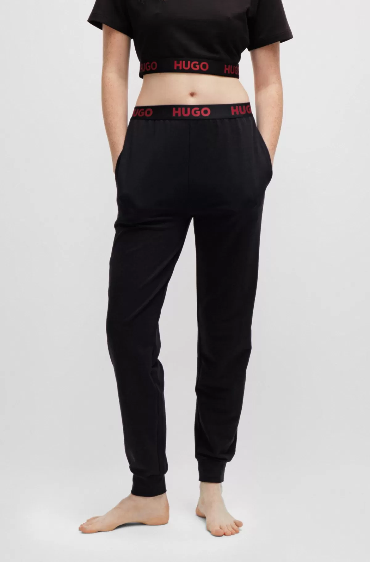 HUGO BOSS Tracksuit-bukser Med Tætsiddende Buksebensåbninger Og Logolinning Sort Discount