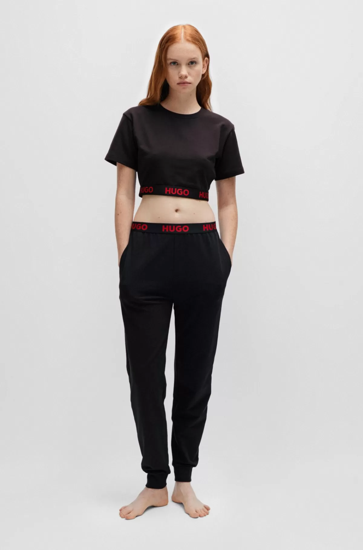 HUGO BOSS Tracksuit-bukser Med Tætsiddende Buksebensåbninger Og Logolinning Sort Discount